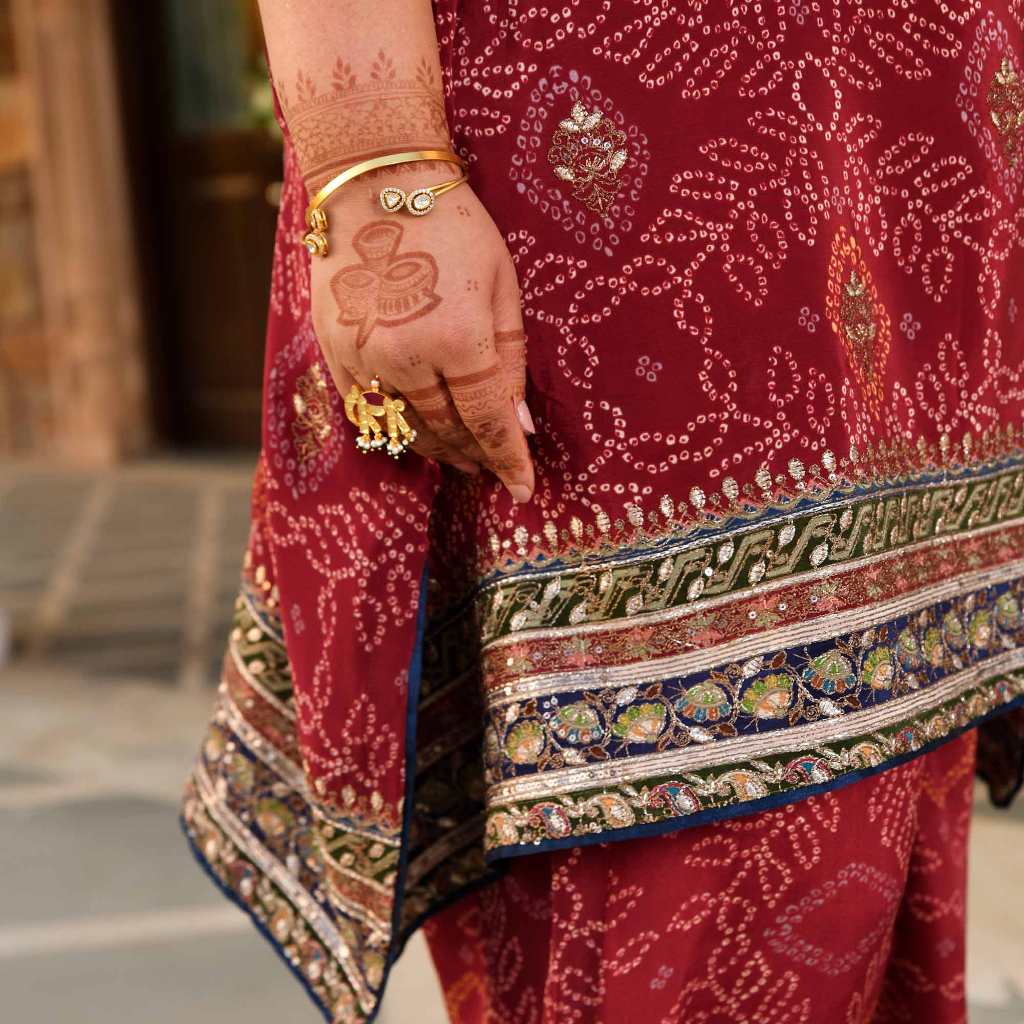 Mehrangarh- Deep Maroon Fusion Bandhani Pure Crepe Co-Ord Set