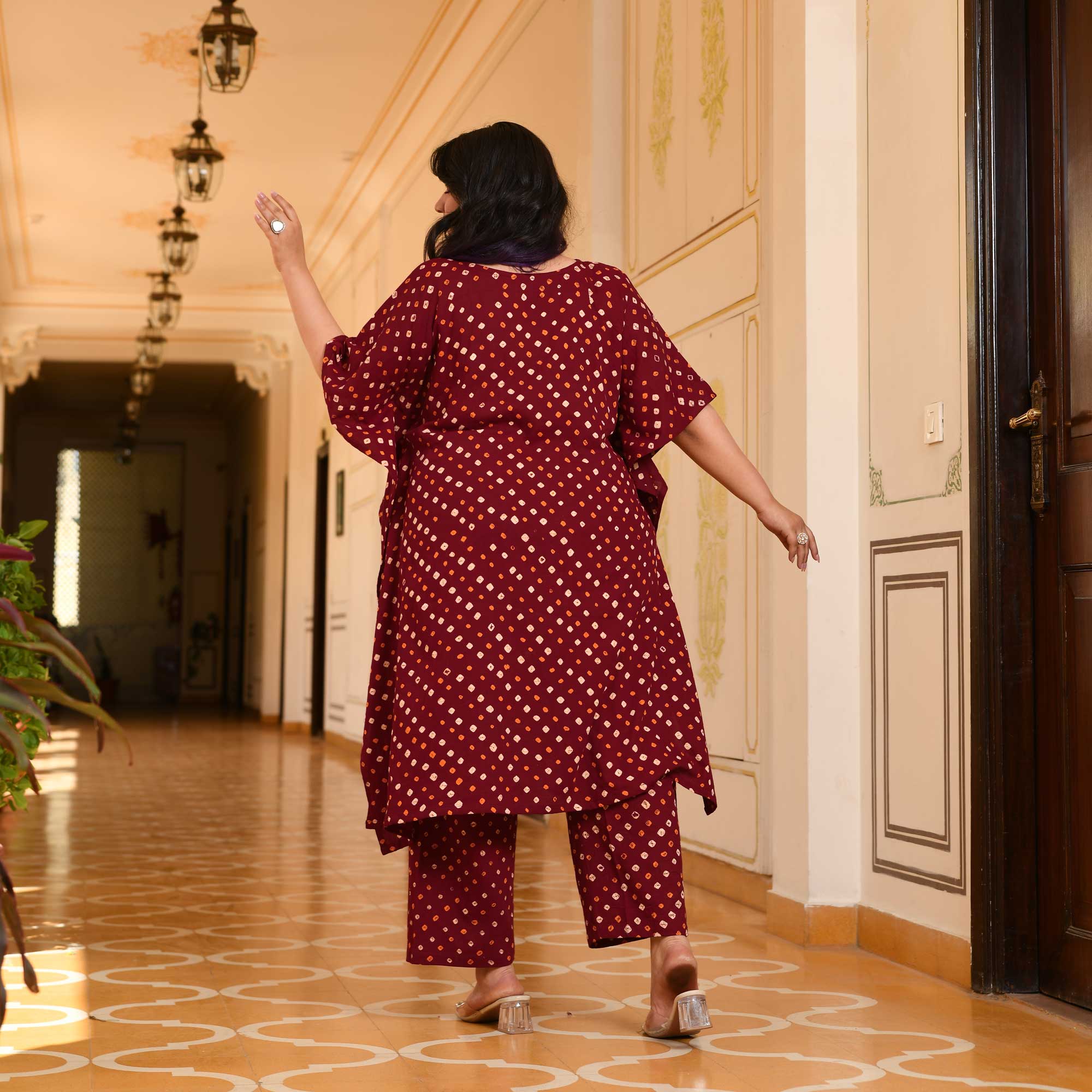 Legacy Bandhani Gota-Patti Handblock Pure Cotton Kaftan Set | The Plus Size Store