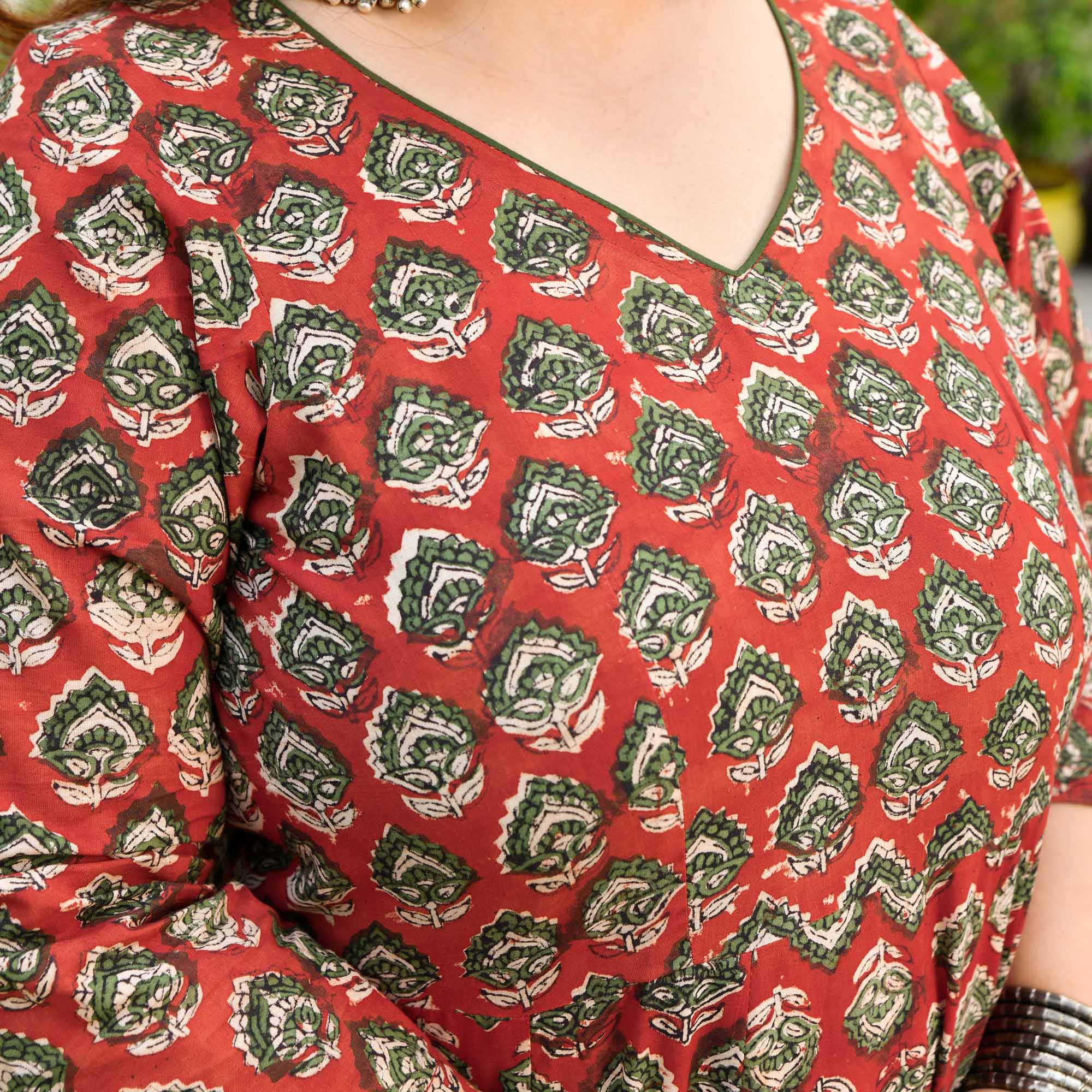 Chameli- Maroon Butta Handblock Printed Pure Cotton Anarkali Set