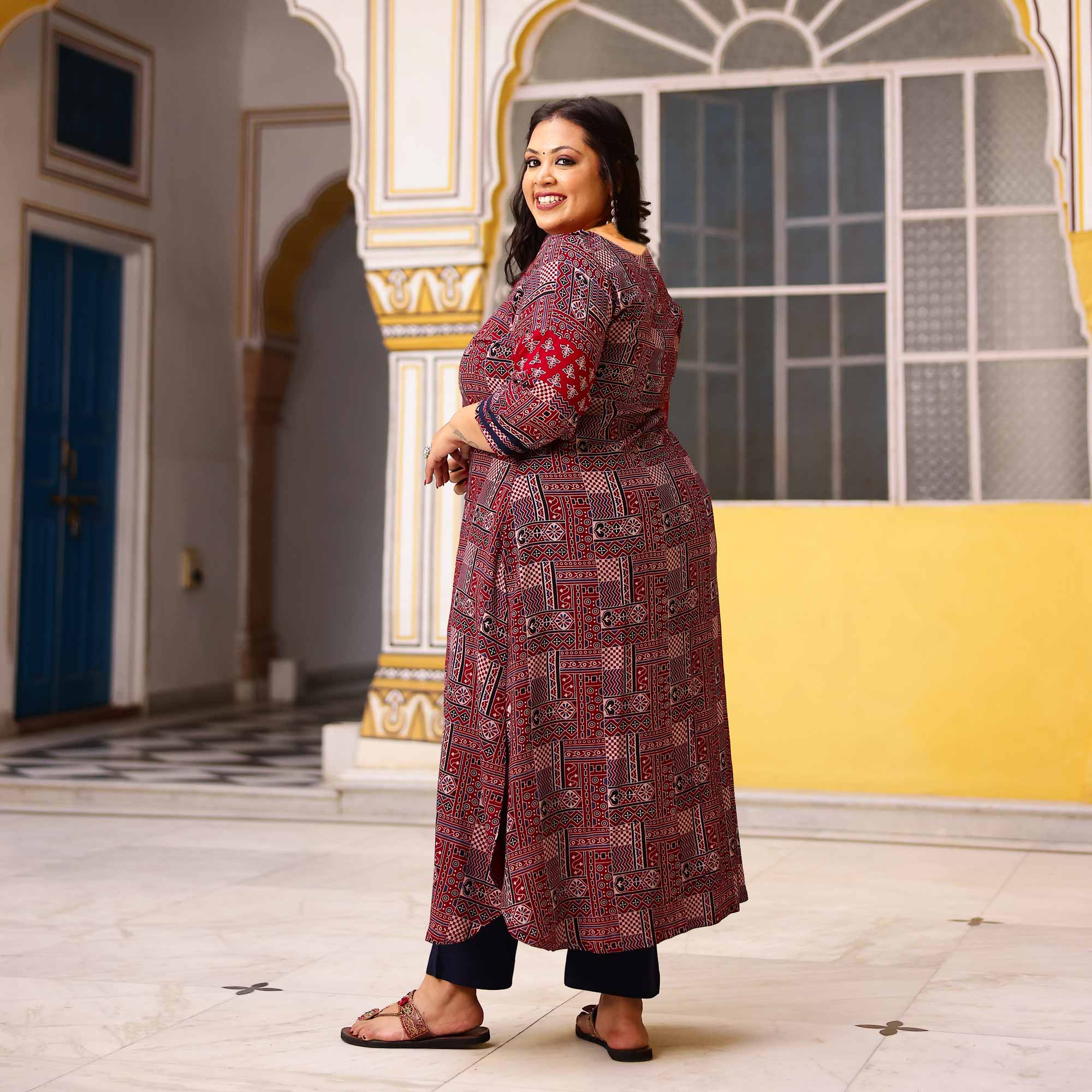 Berry & Cherry Ajrakh Aline Modal Kurta