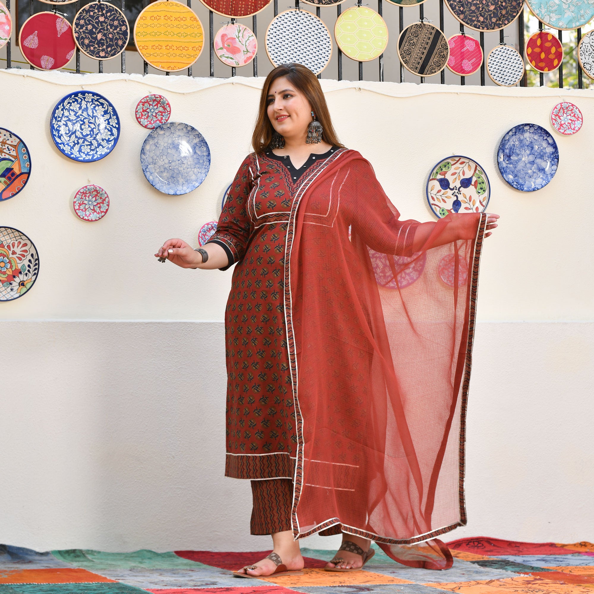 Rosewood Elegance Floral Gota Suit Set