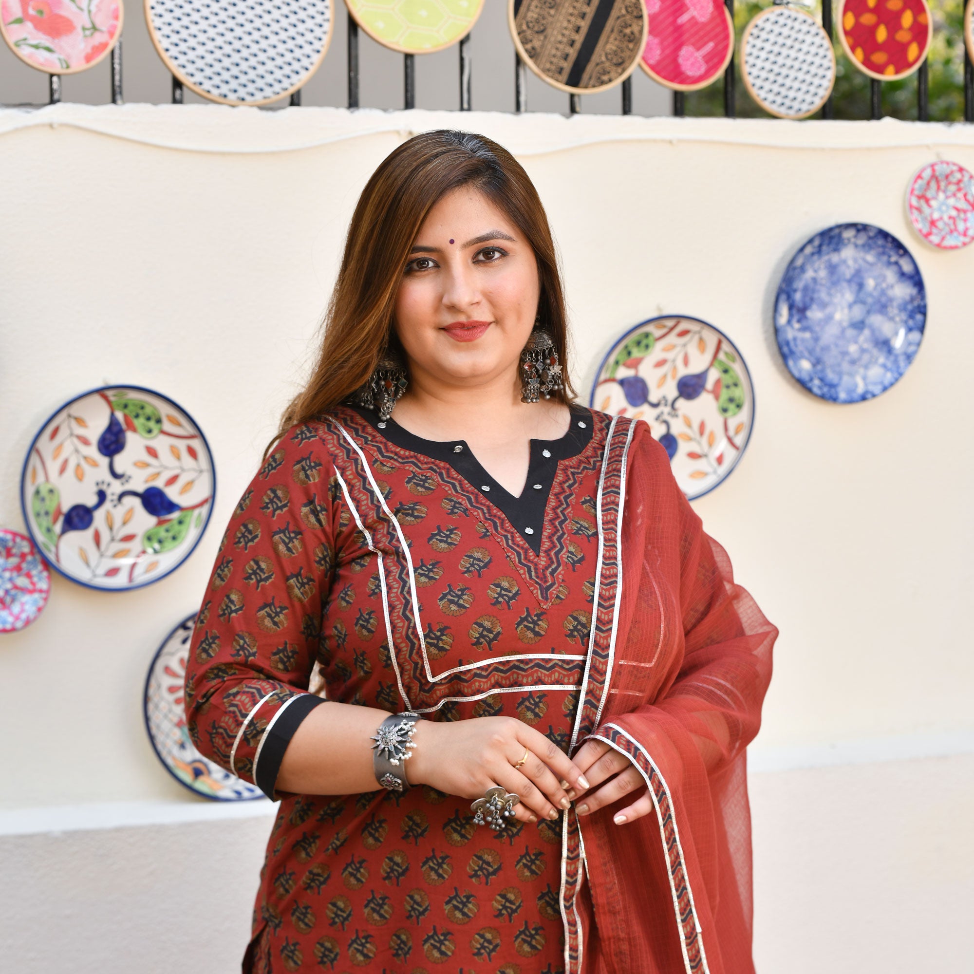 Rosewood Elegance Floral Gota Suit Set