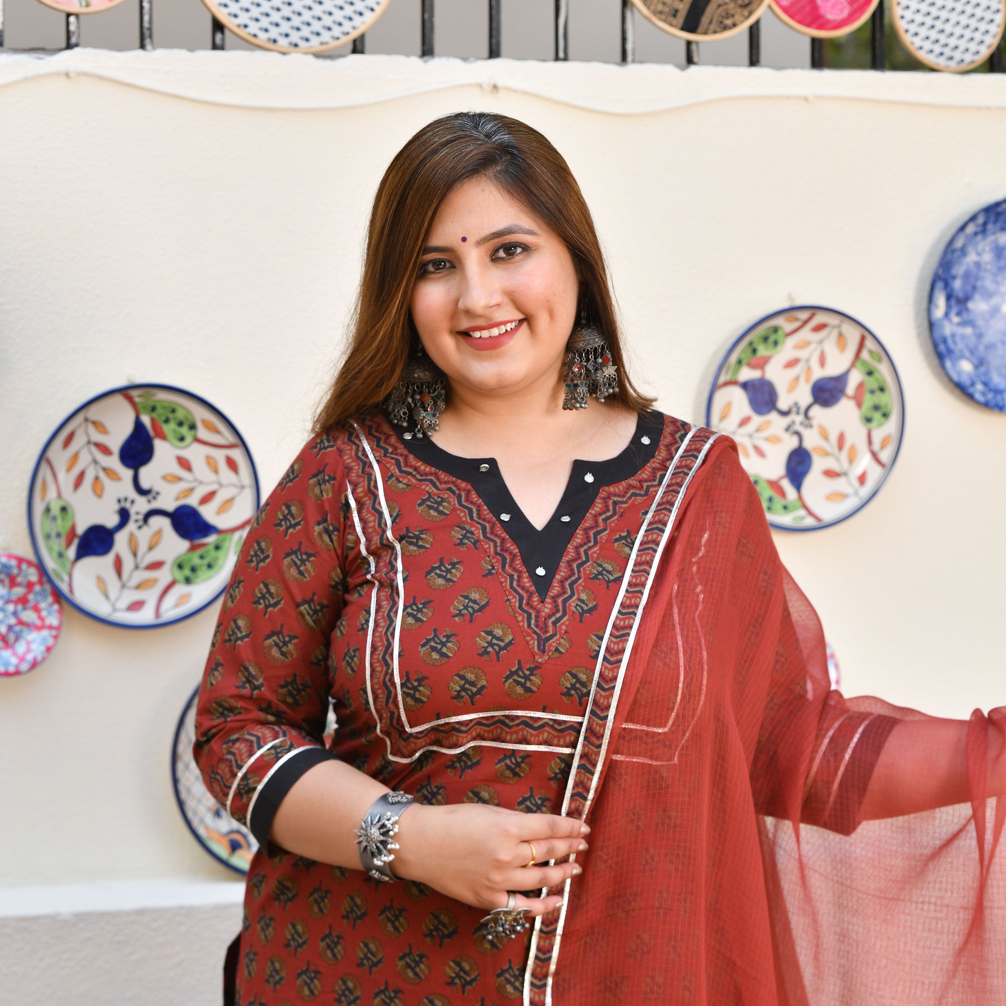 Rosewood Elegance Floral Gota Suit Set