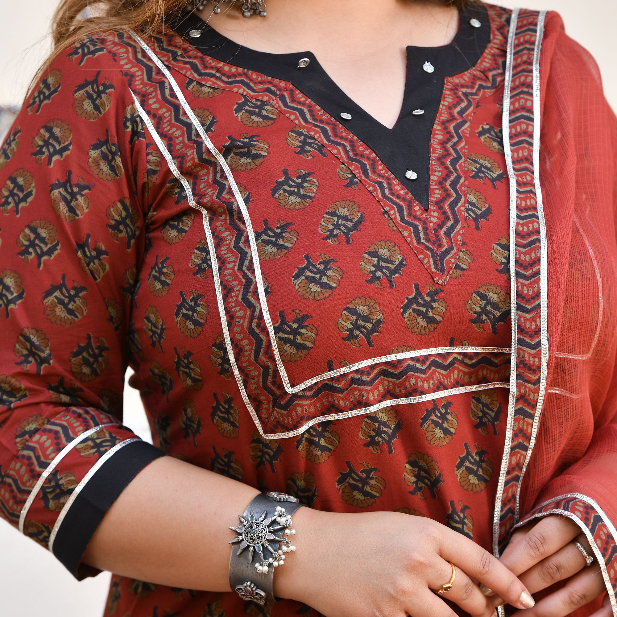 Rosewood Elegance Floral Gota Suit Set