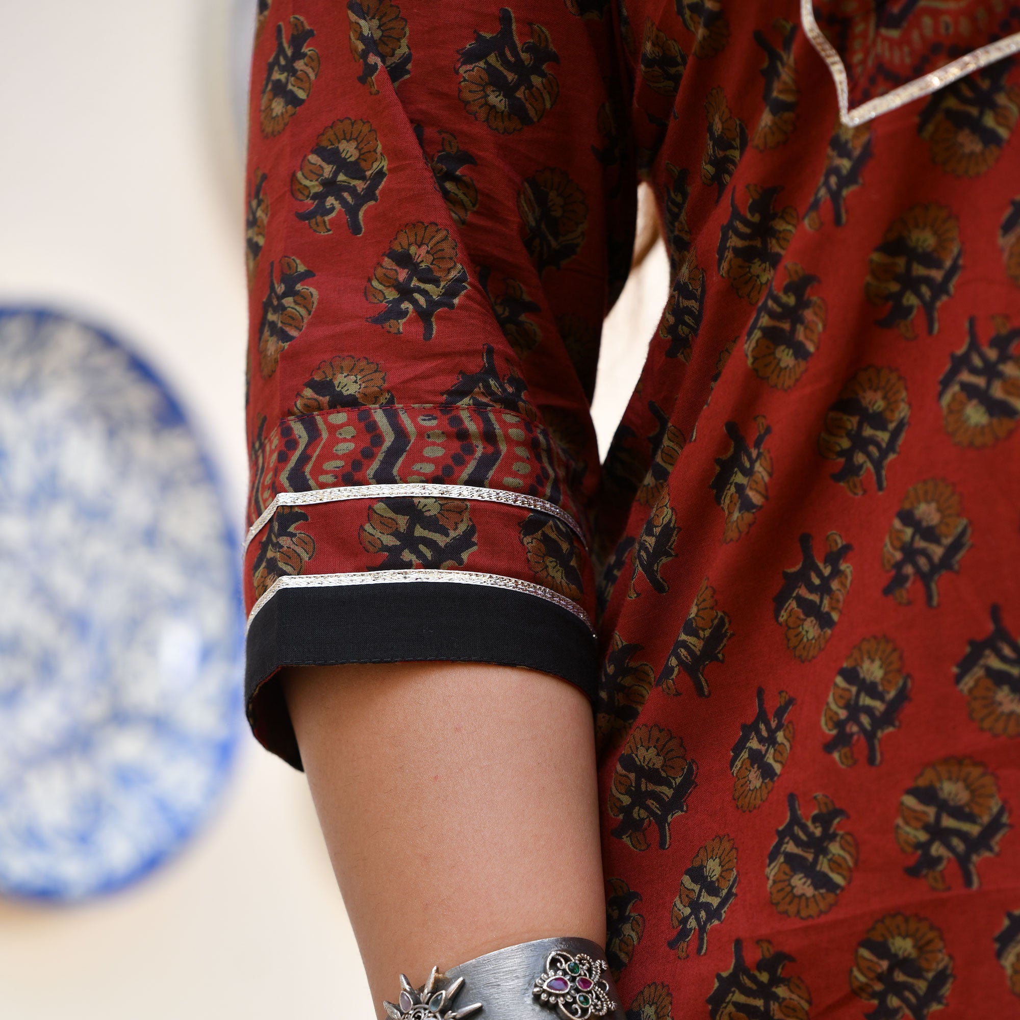 Rosewood Elegance Floral Gota Suit Set