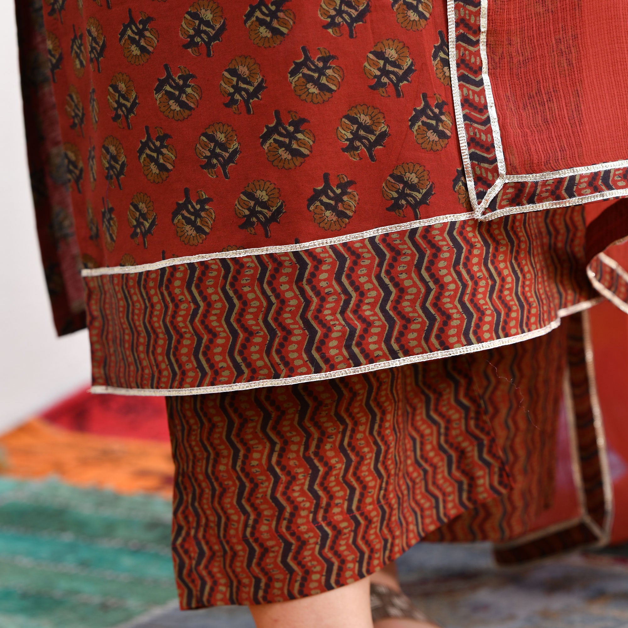 Rosewood Elegance Floral Gota Suit Set