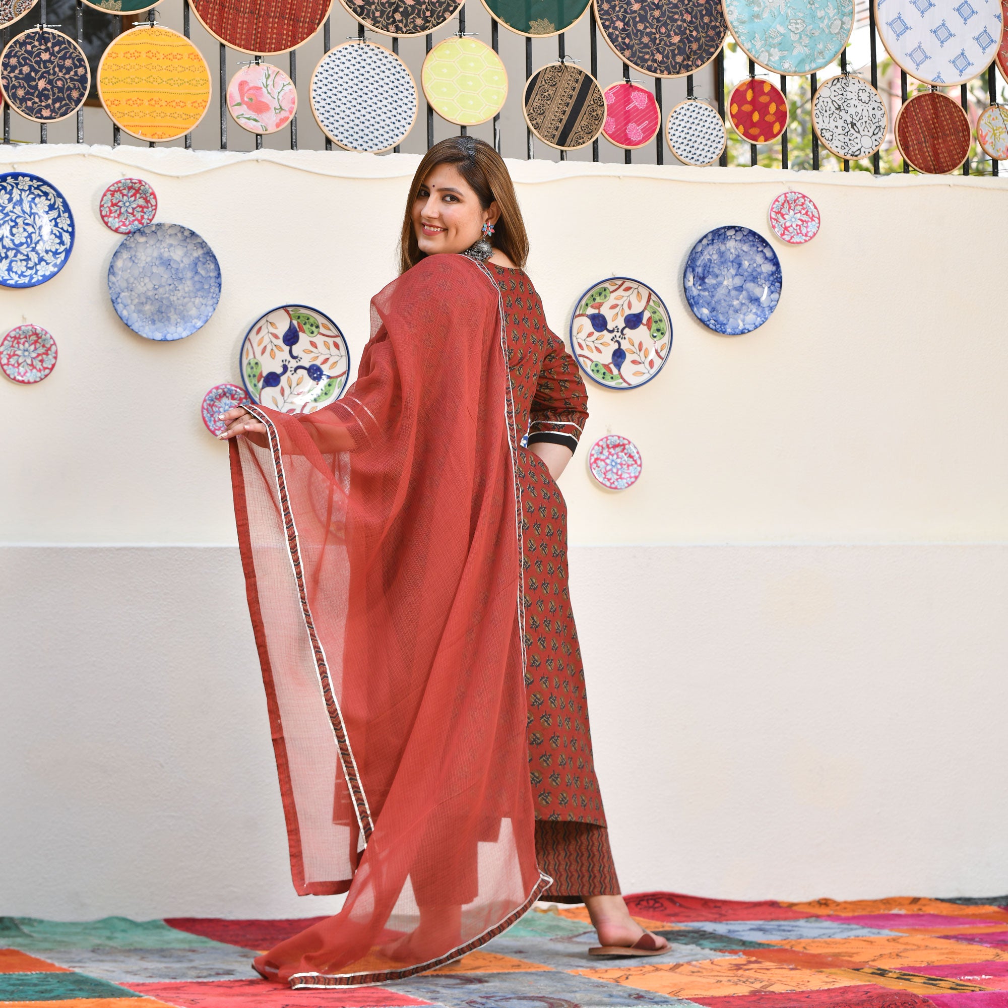 Rosewood Elegance Floral Gota Suit Set