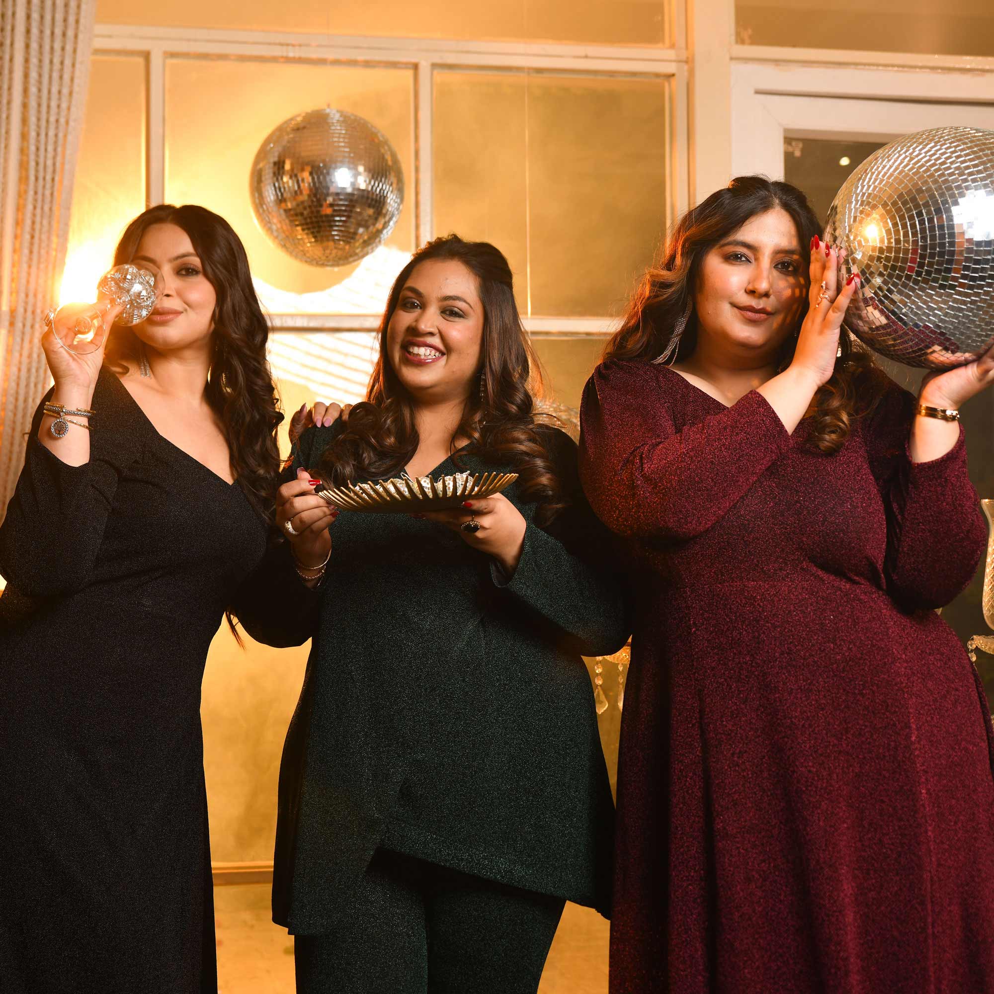 Frosted Flair - Wine shimmer stretchable Aline dress