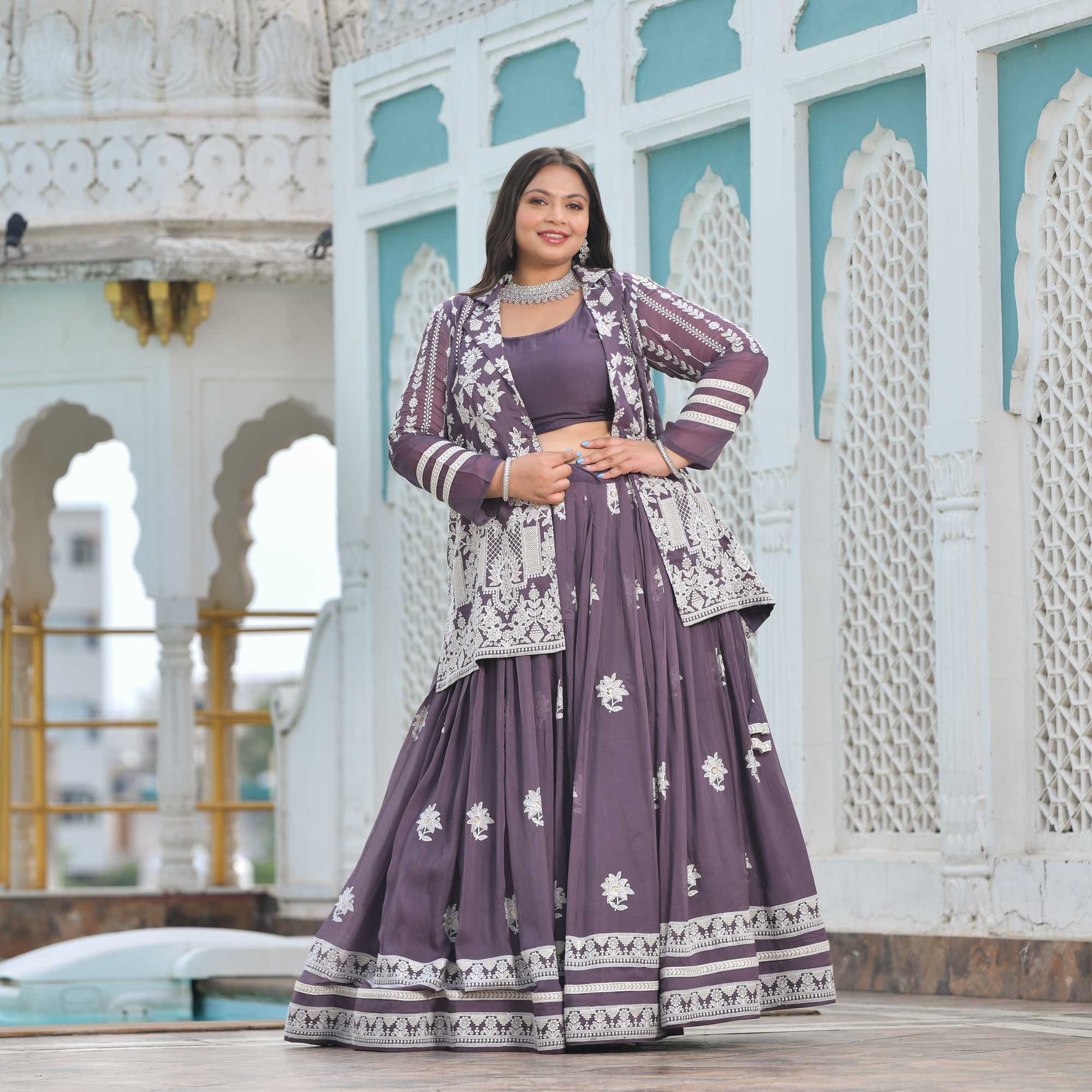 Buy Dusky Purple Blazer Lehenga Set Meera Plus Size