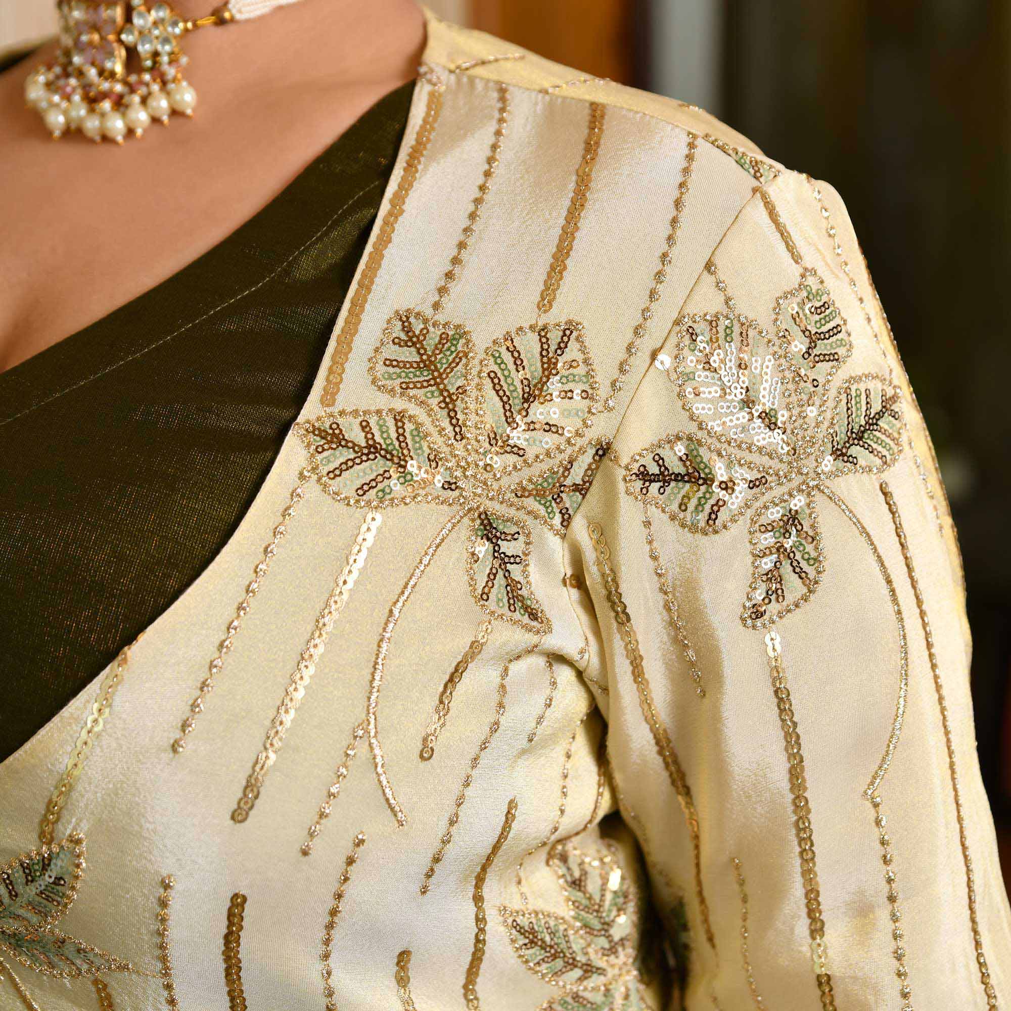 Moss Whimsy- Mehendi Green Lehenga Set with Embroidered Jacket