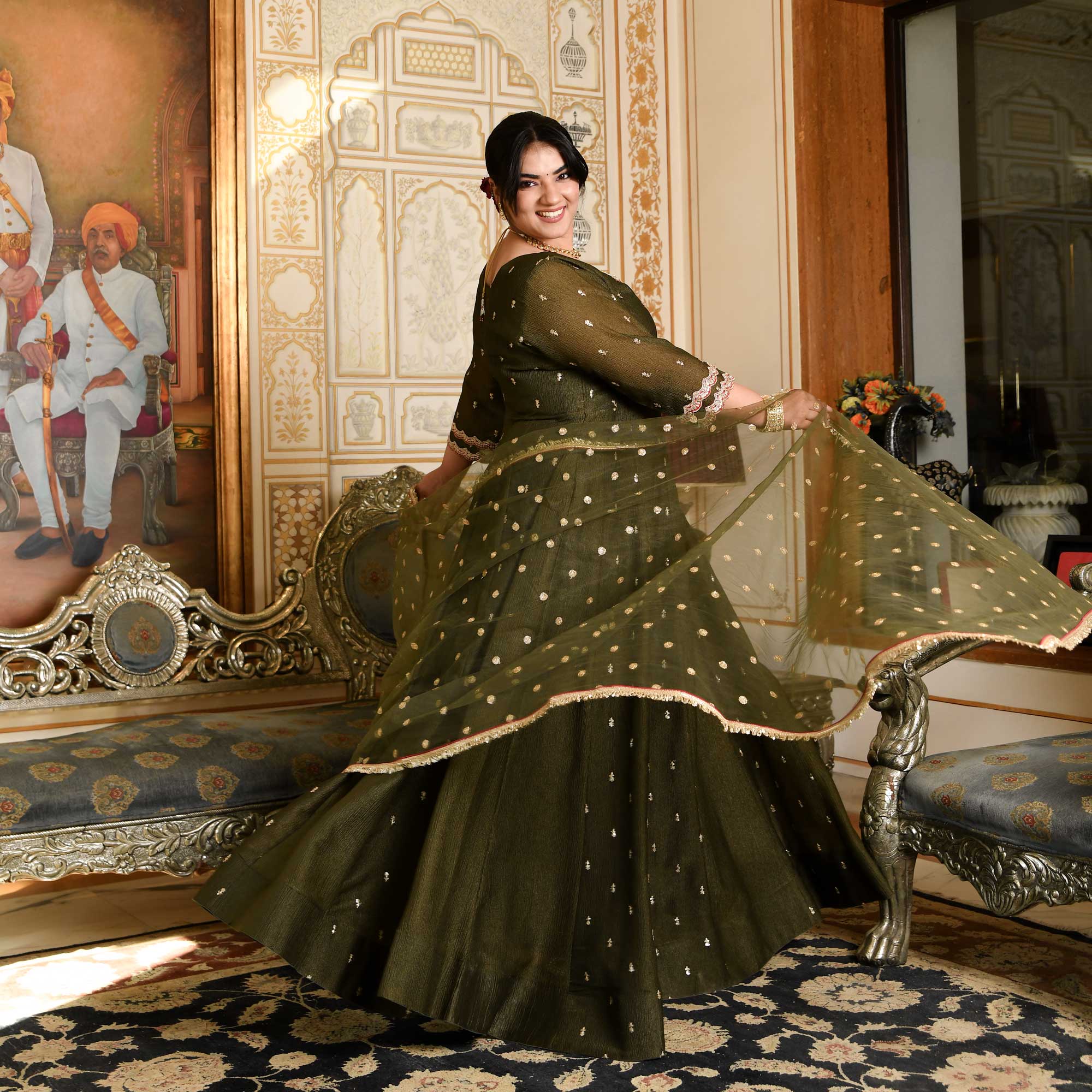 Verdant Majesty Mehendi Green Silk Embroidered Anarkali Set