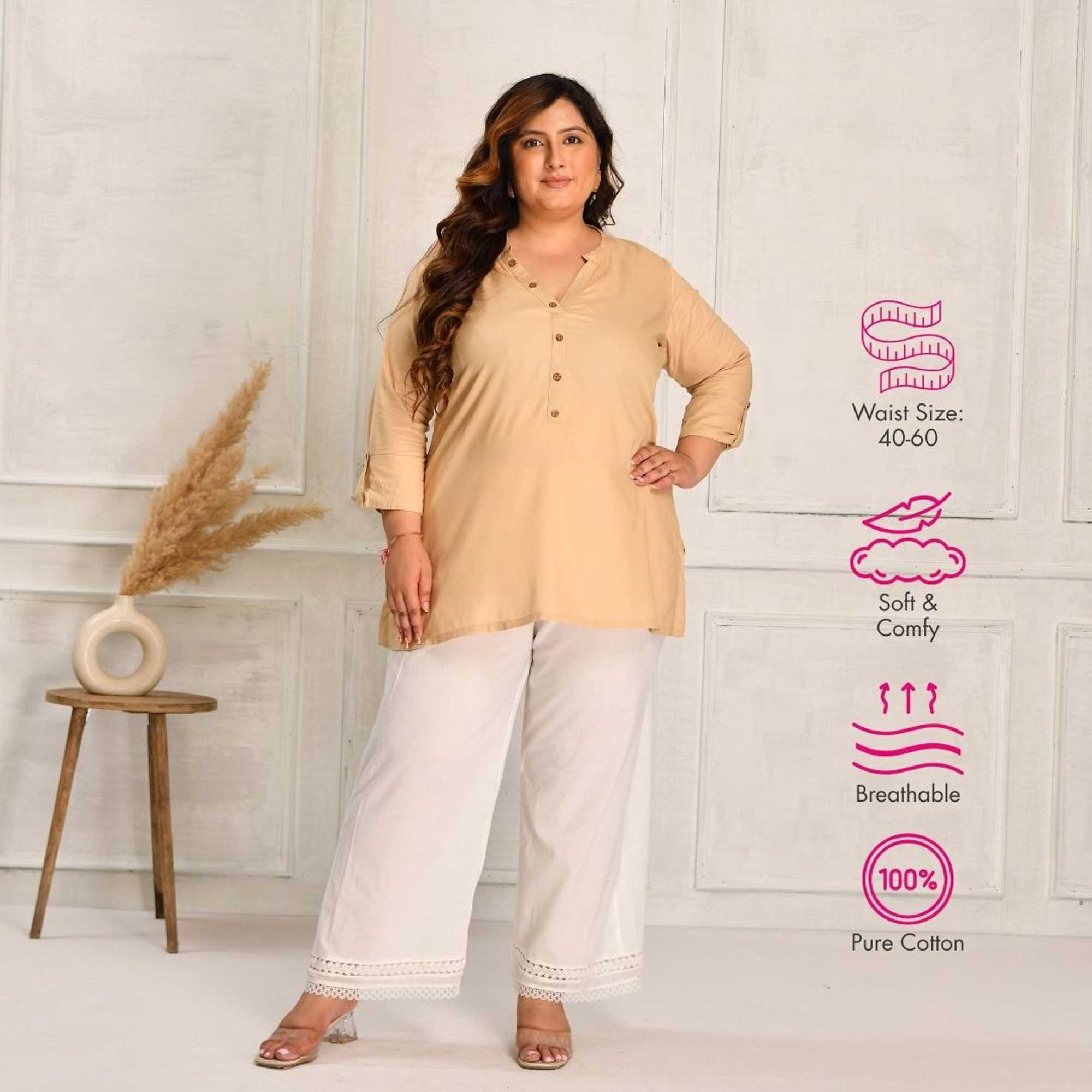 Mogra- White Pure Cotton Straight Fit Chikan Laced Pants