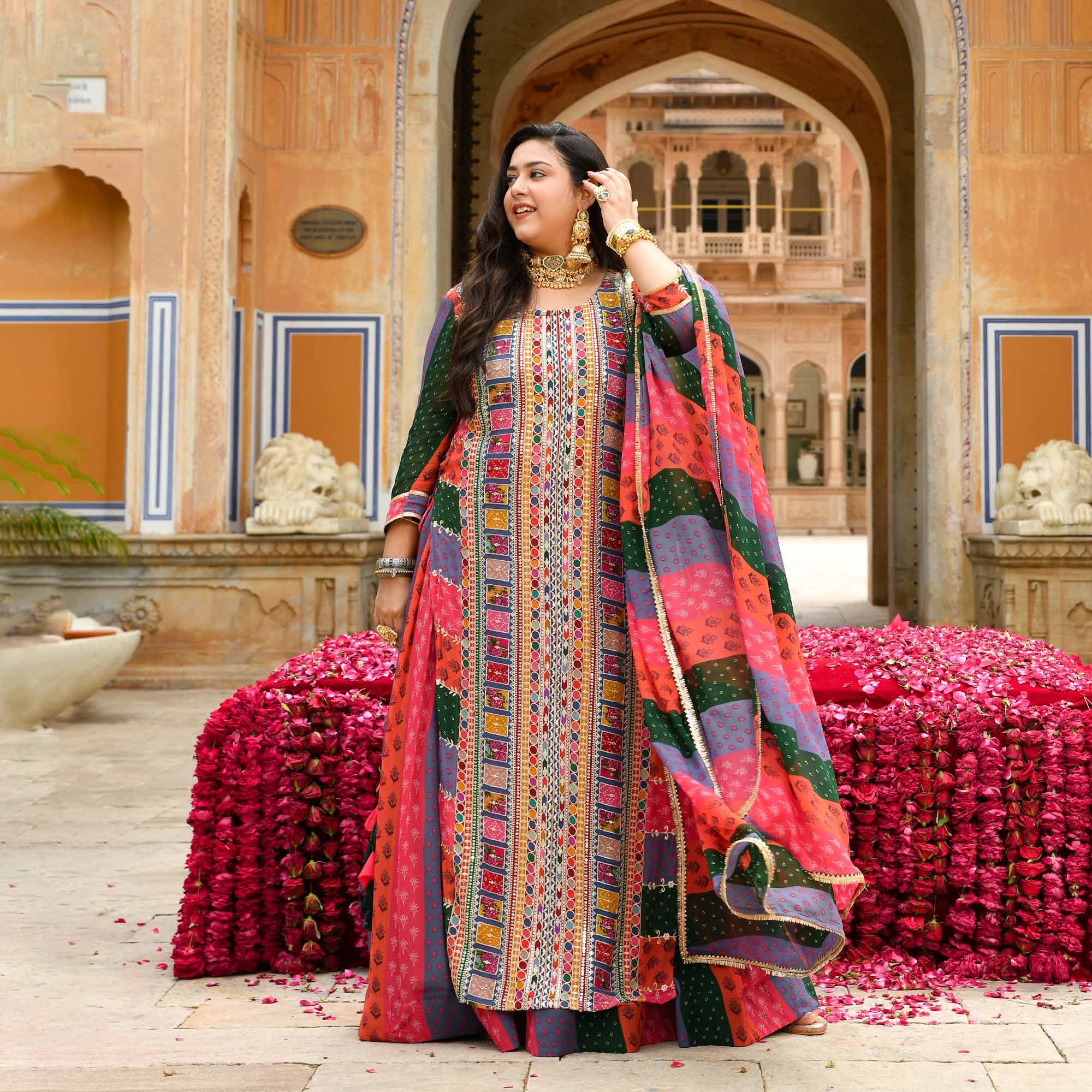 Pitara- Multicolour Modern Fusion Printed Zari Embroidered Lehenga Set