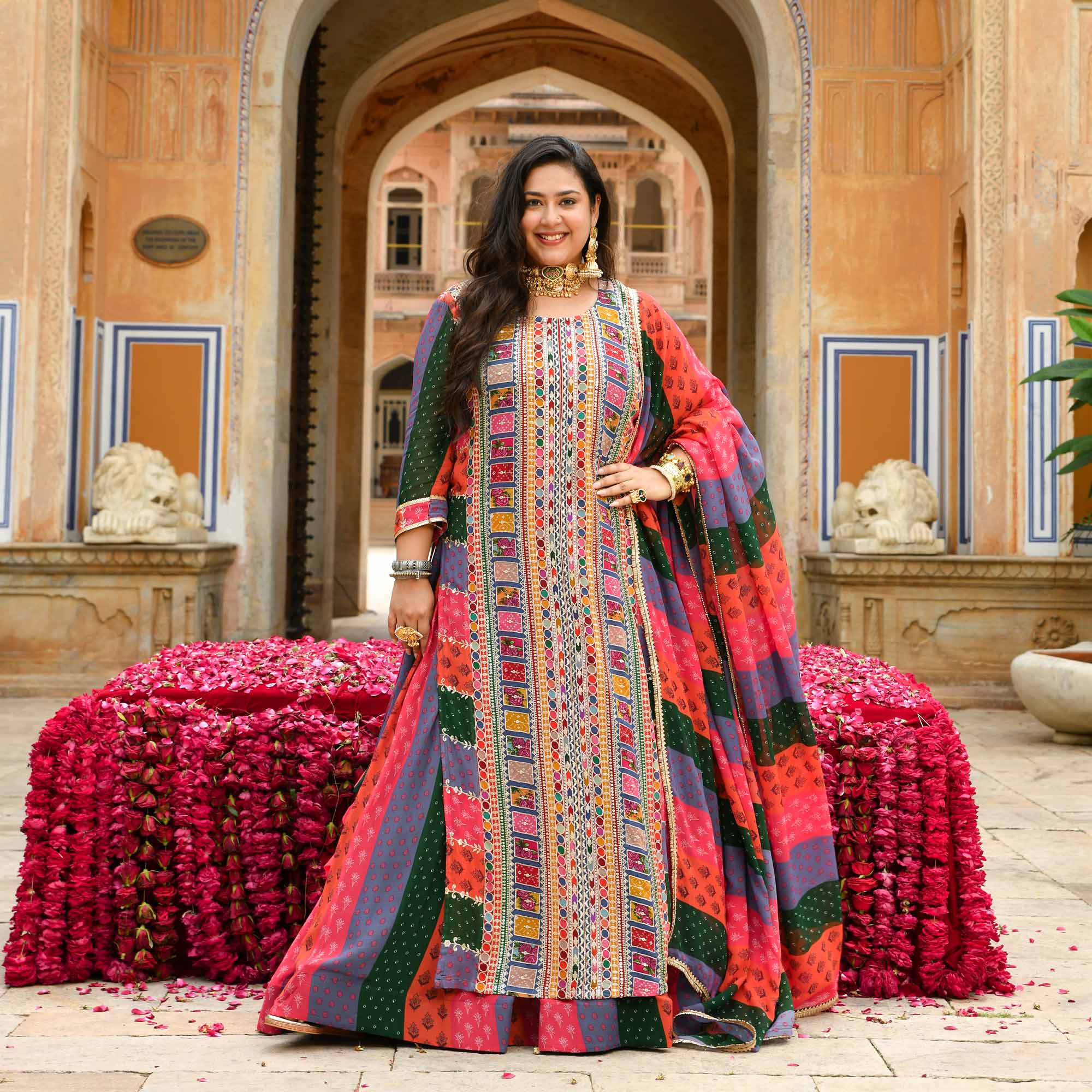 Pitara- Multicolour Modern Fusion Printed Zari Embroidered Lehenga Set