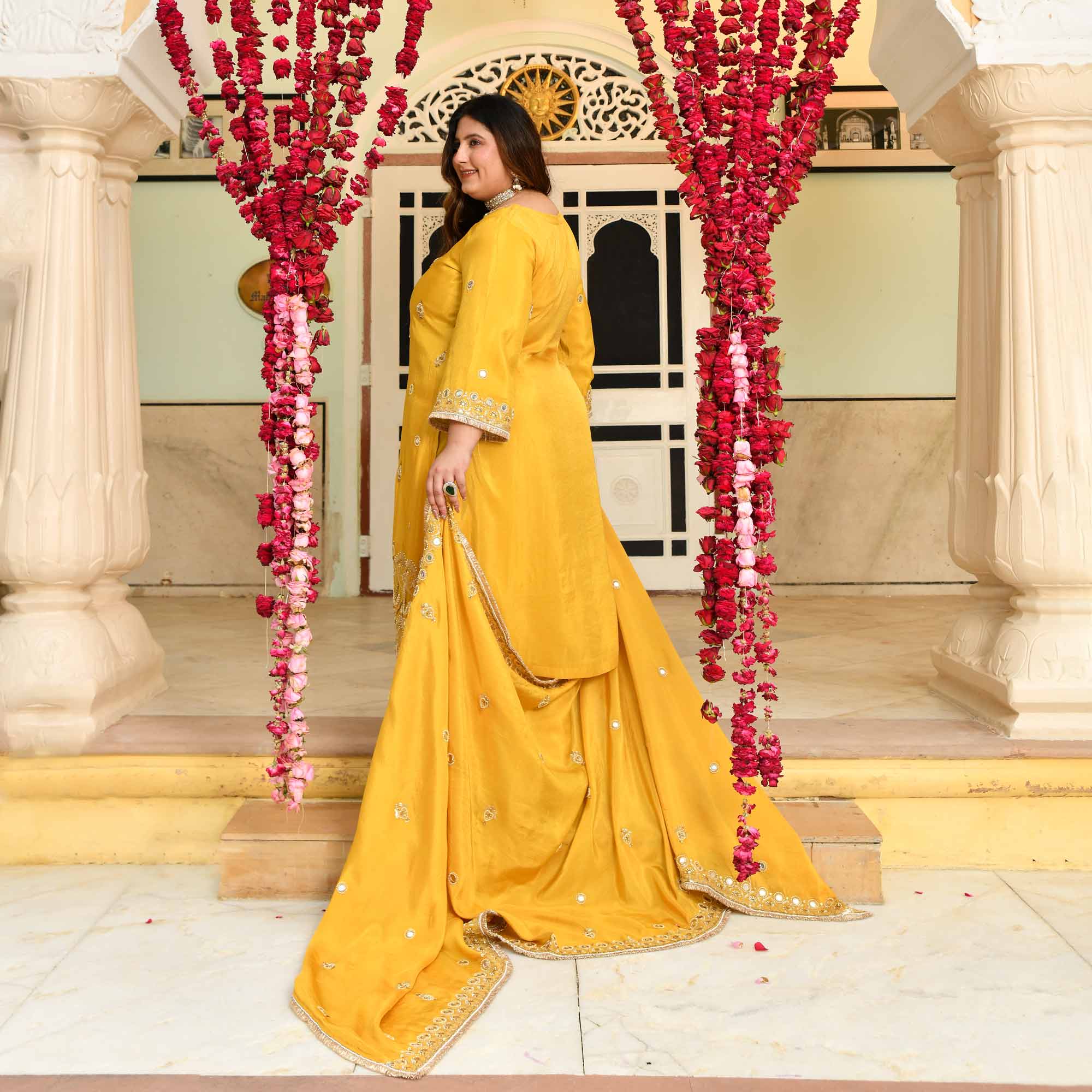 Heeriye- Yellow Mirror & Cutdana Embroidered Pure Tissue Silk Suit Set