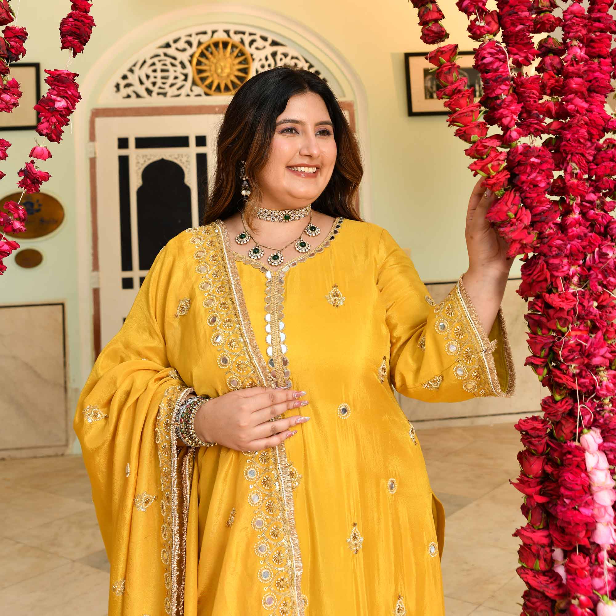 Heeriye- Yellow Mirror & Cutdana Embroidered Pure Tissue Silk Suit Set