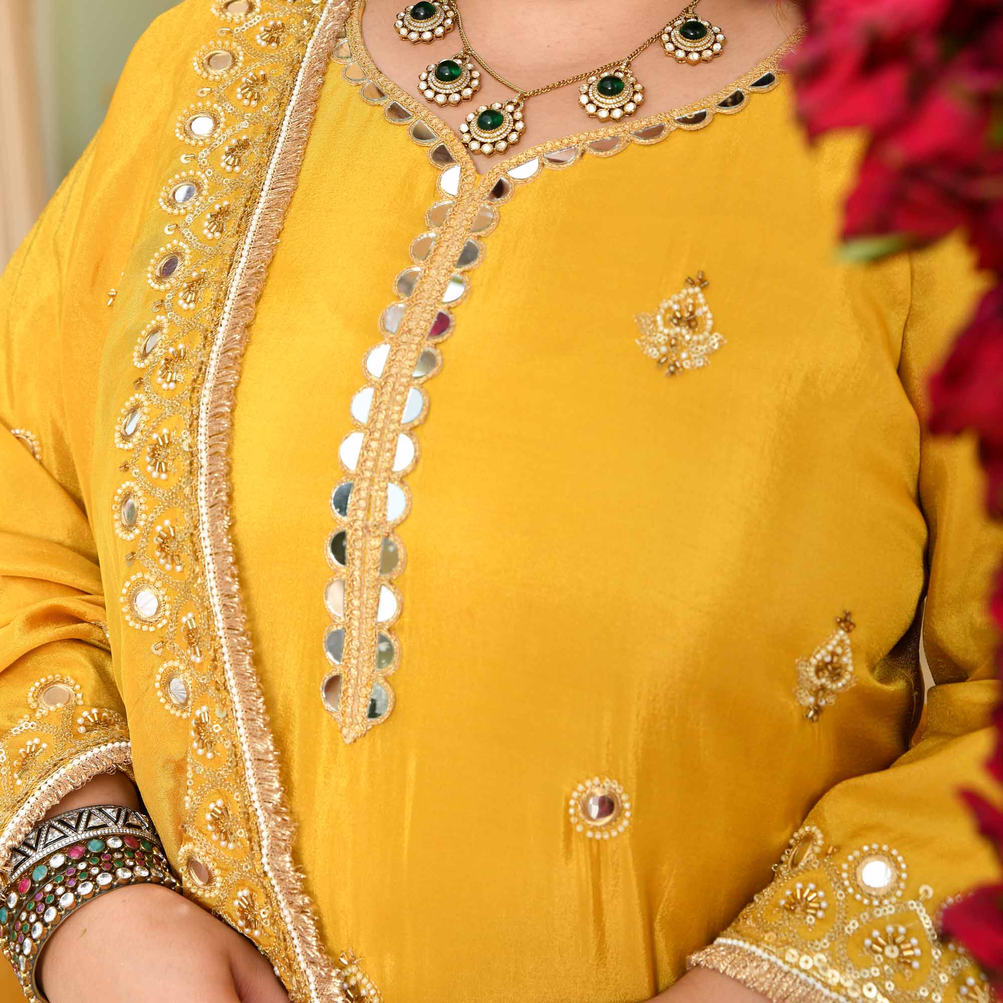 Heeriye- Yellow Mirror & Cutdana Embroidered Pure Tissue Silk Suit Set
