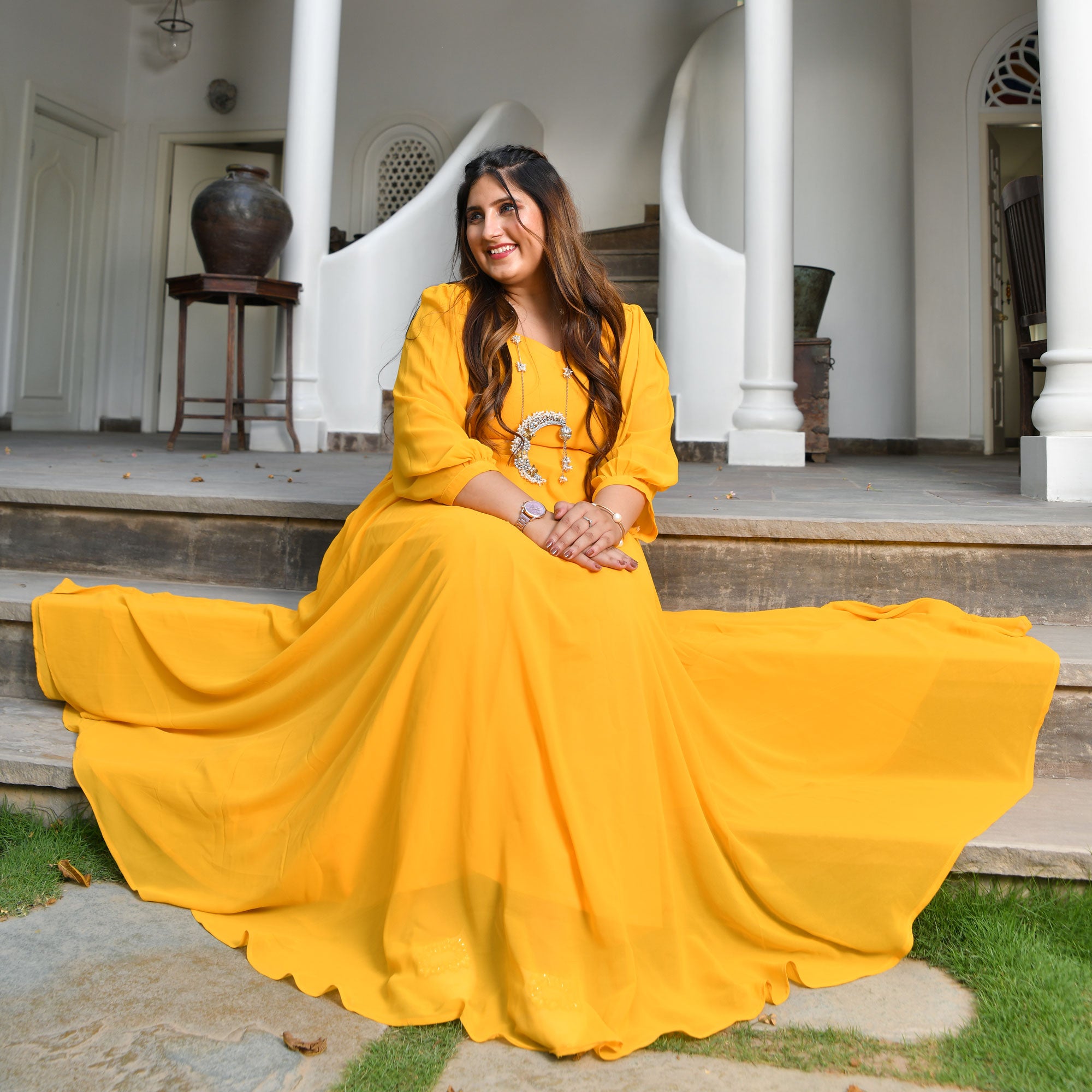 Golden Delight Georgette Dress