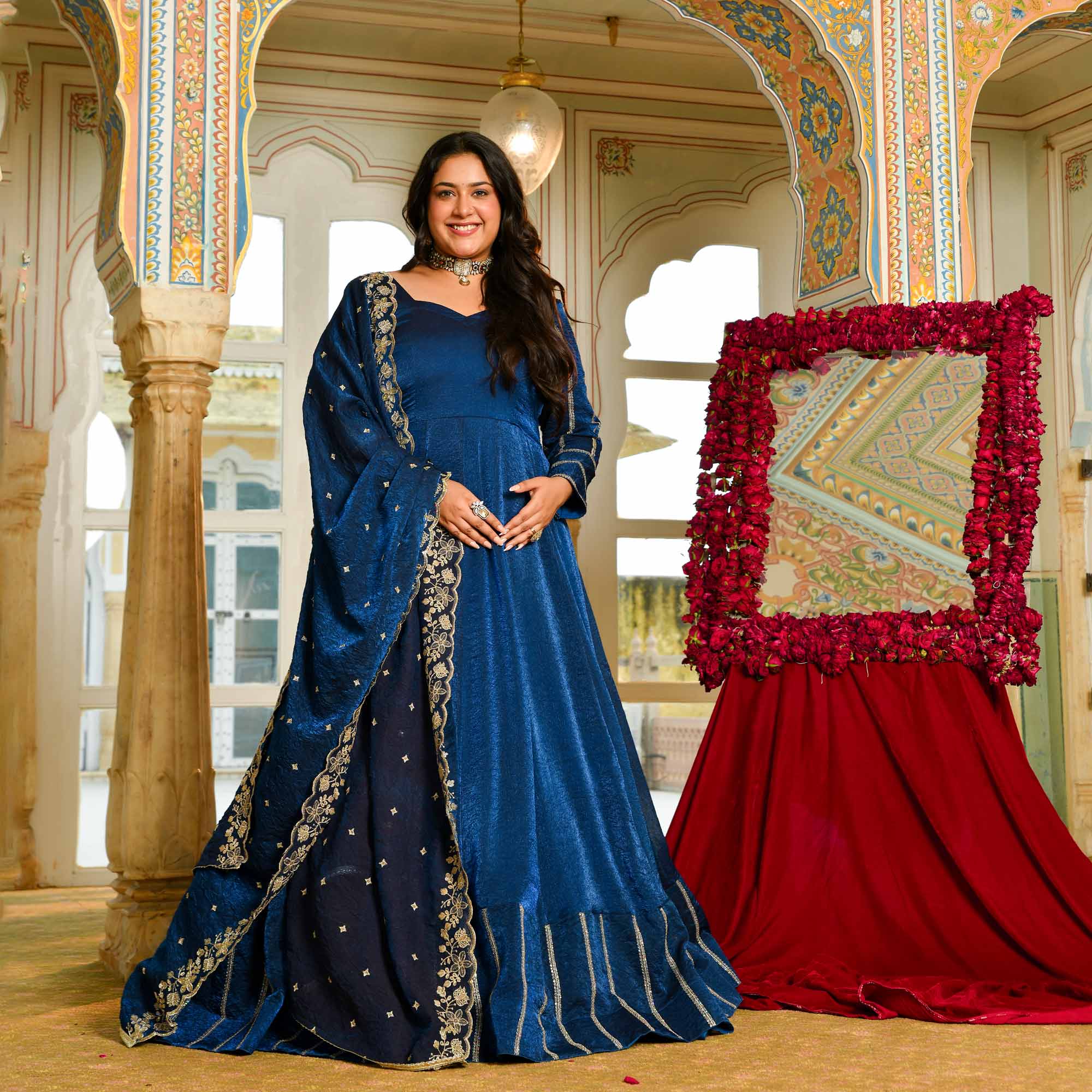 Khwaab - Dreamy Prussian Blue viscose tissue sequin embroidered Anarkali set
