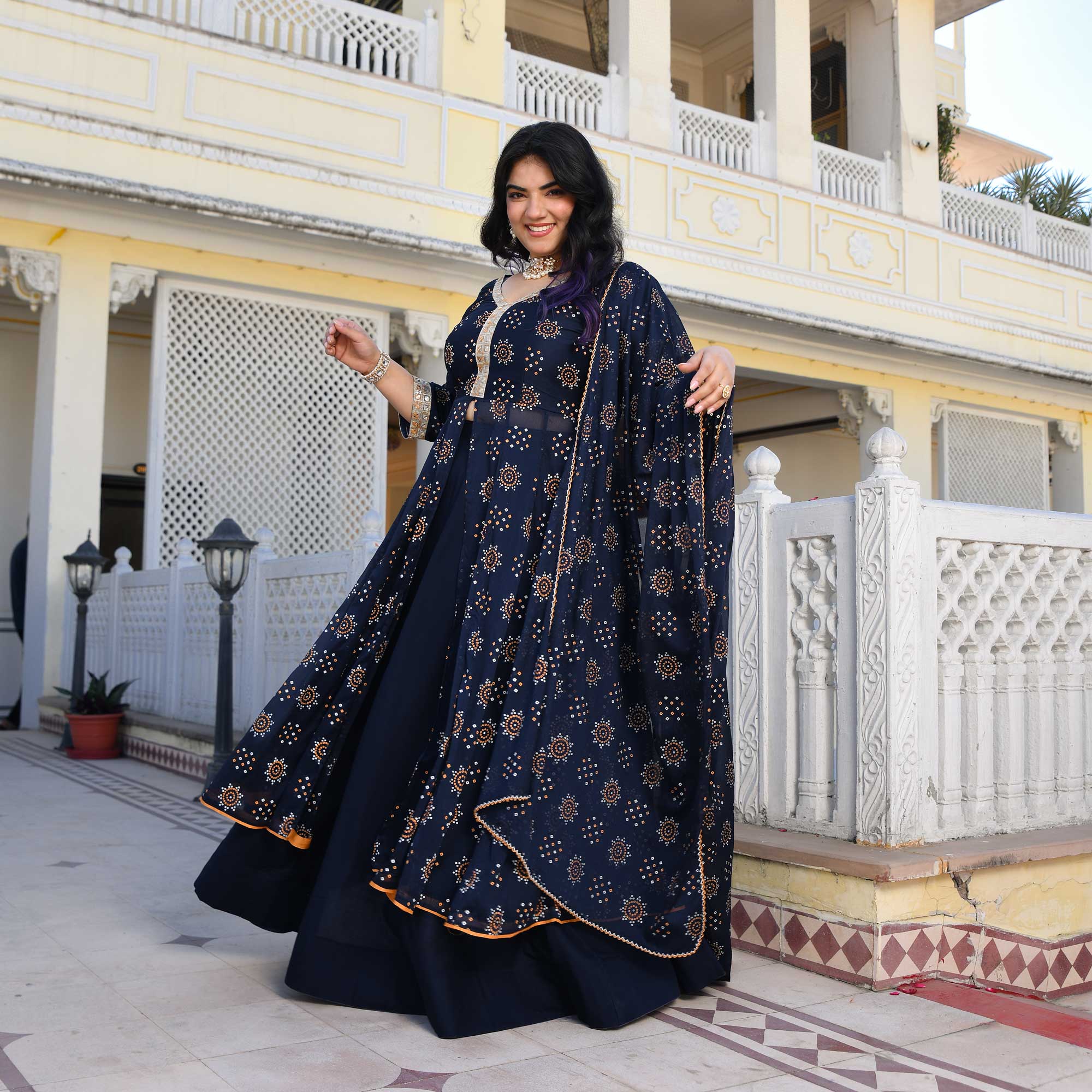 Royal Rhyme Bandhani Crepe Anarkali Lehenga Set