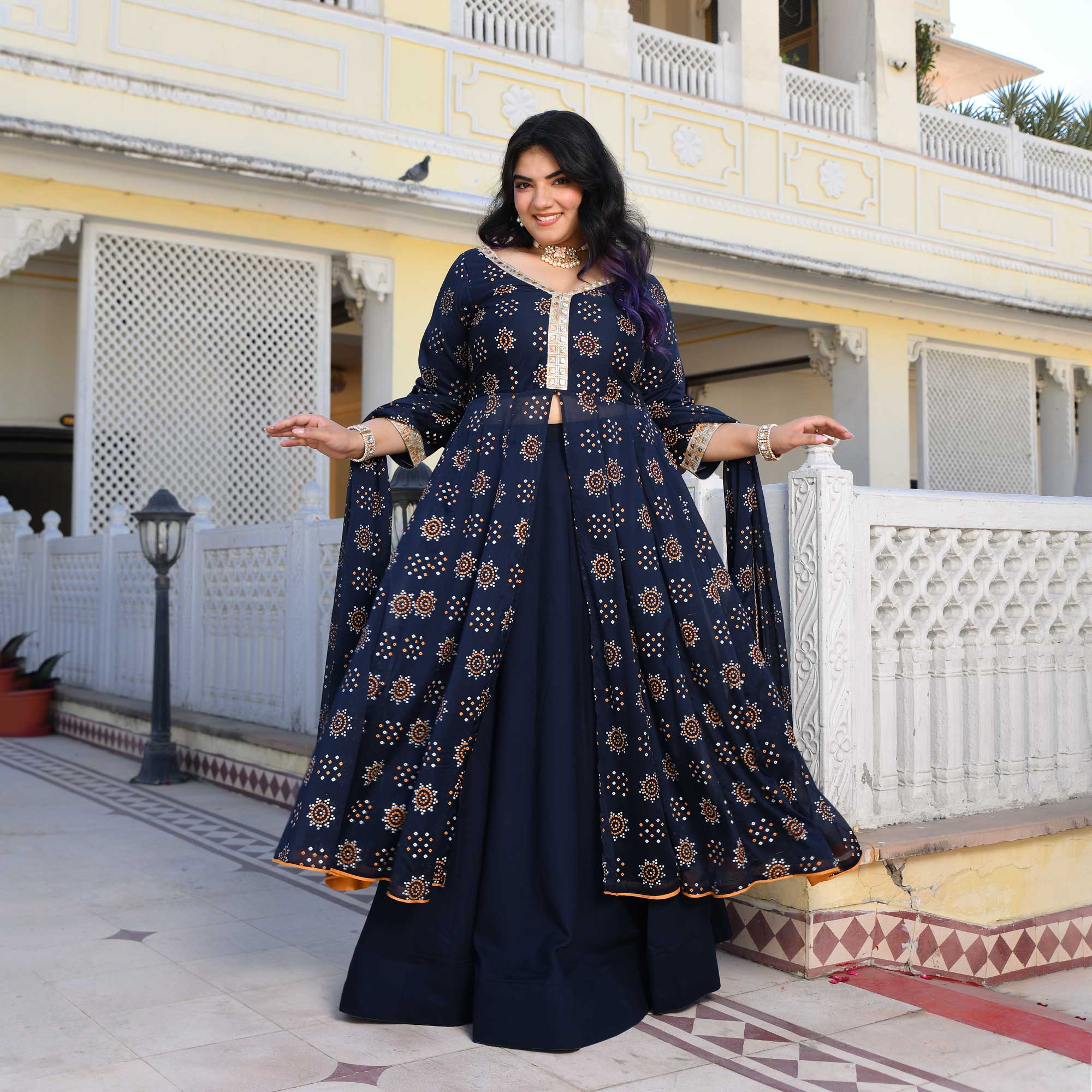 Royal Rhyme Bandhani Crepe Anarkali Lehenga Set