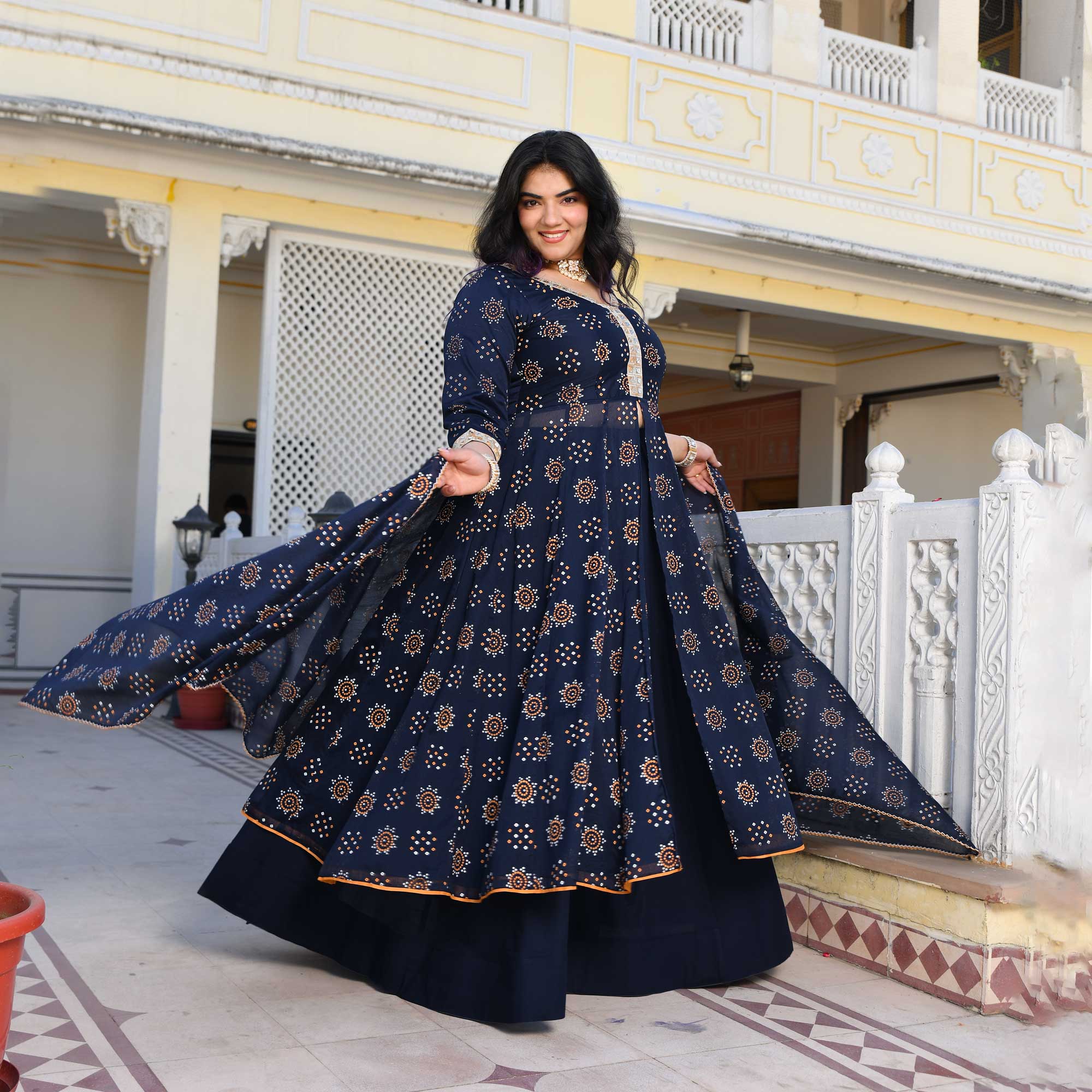 Royal Rhyme Bandhani Crepe Anarkali Lehenga Set