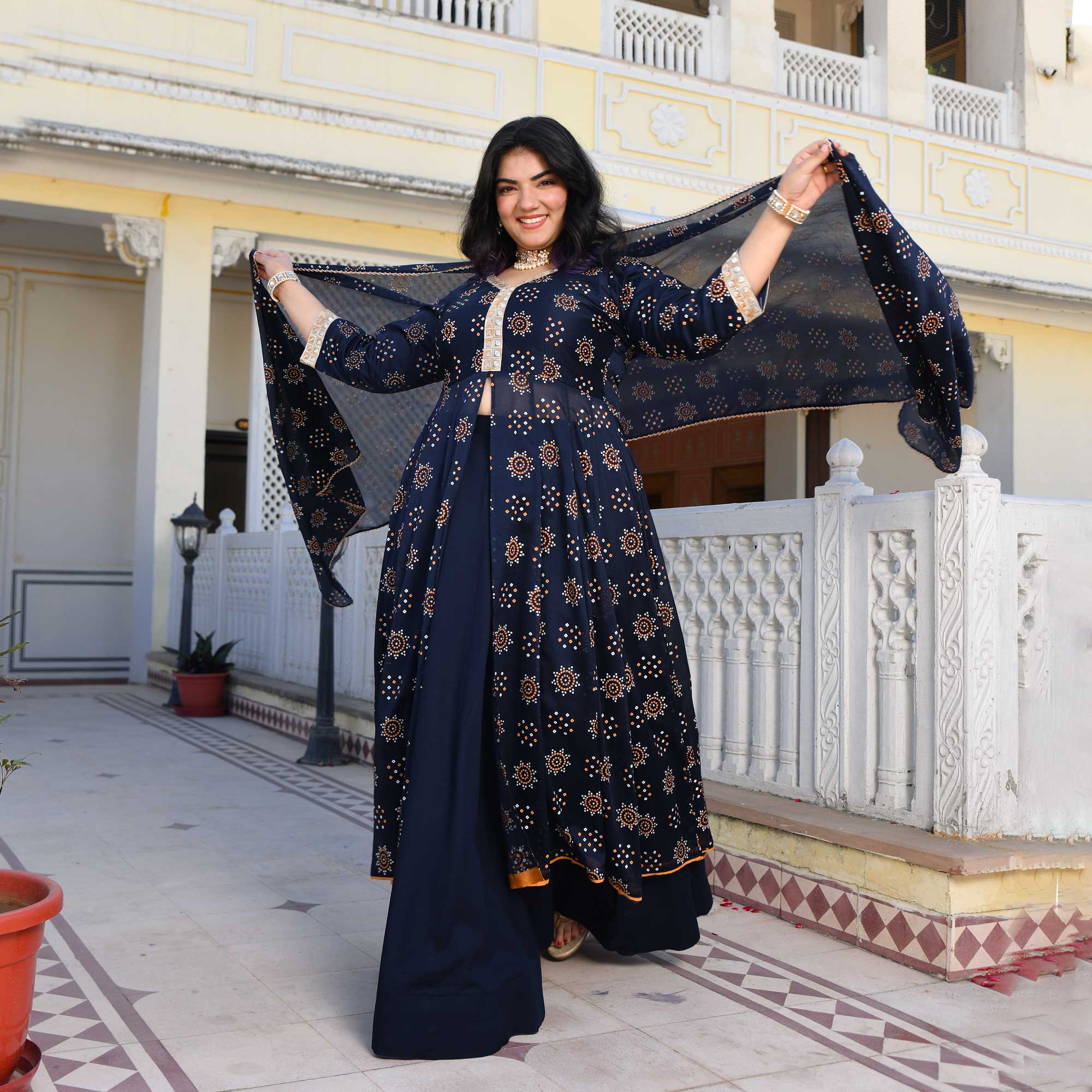Royal Rhyme Bandhani Crepe Anarkali Lehenga Set