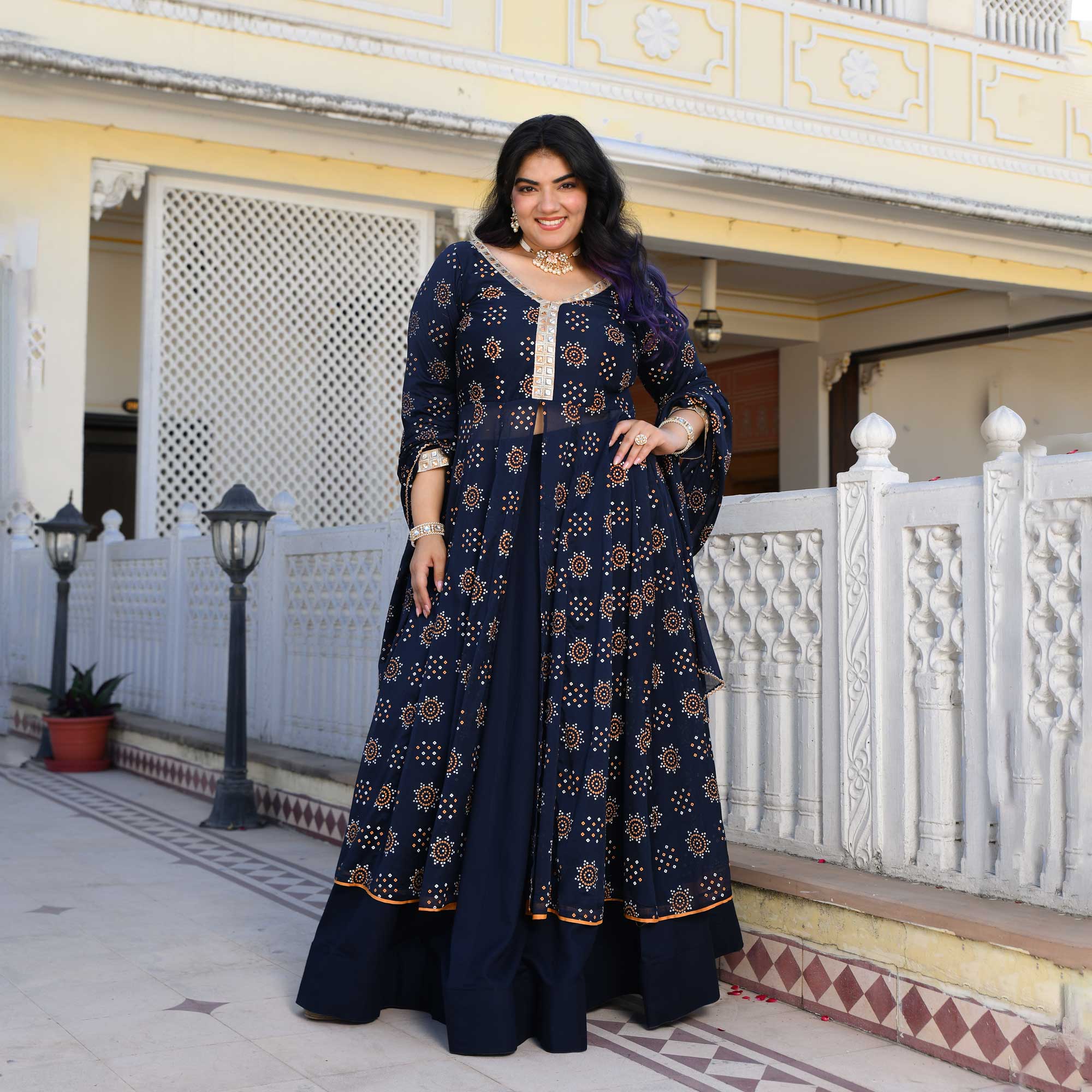 Royal Rhyme Bandhani Crepe Anarkali Lehenga Set