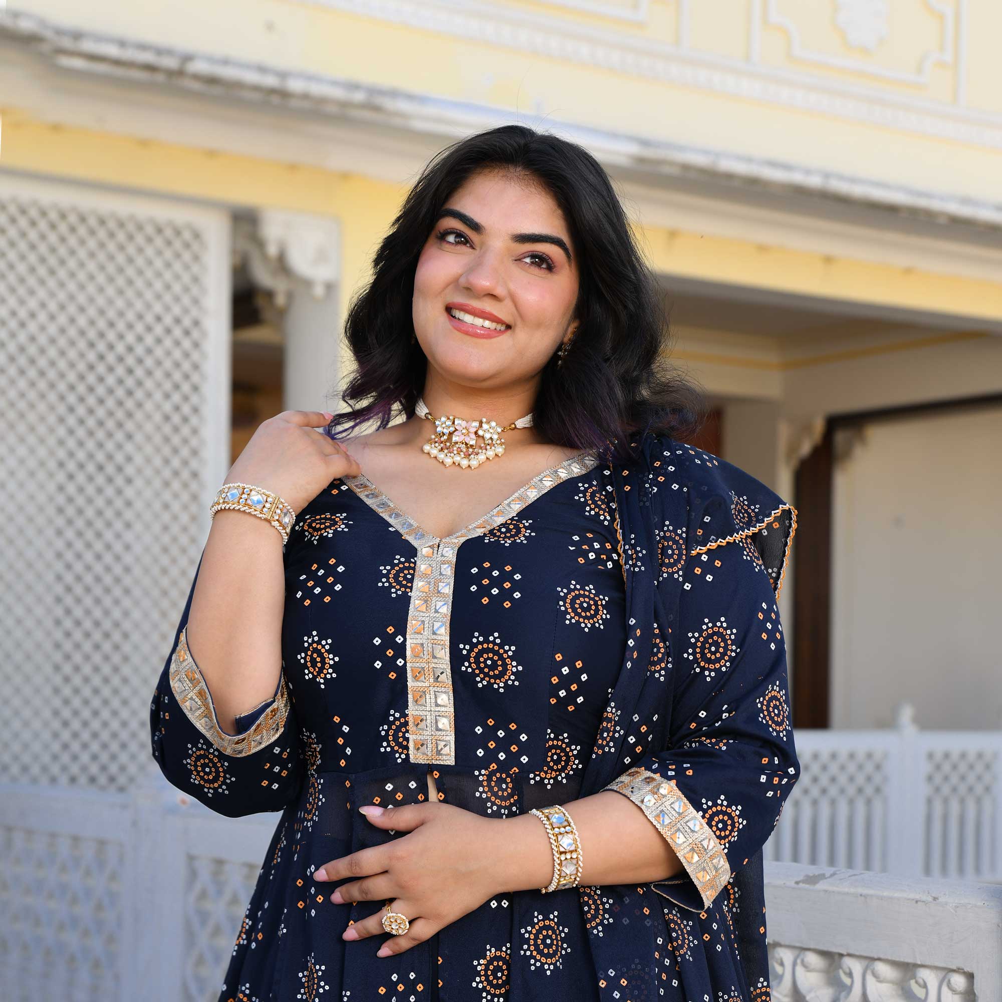 Royal Rhyme Bandhani Crepe Anarkali Lehenga Set