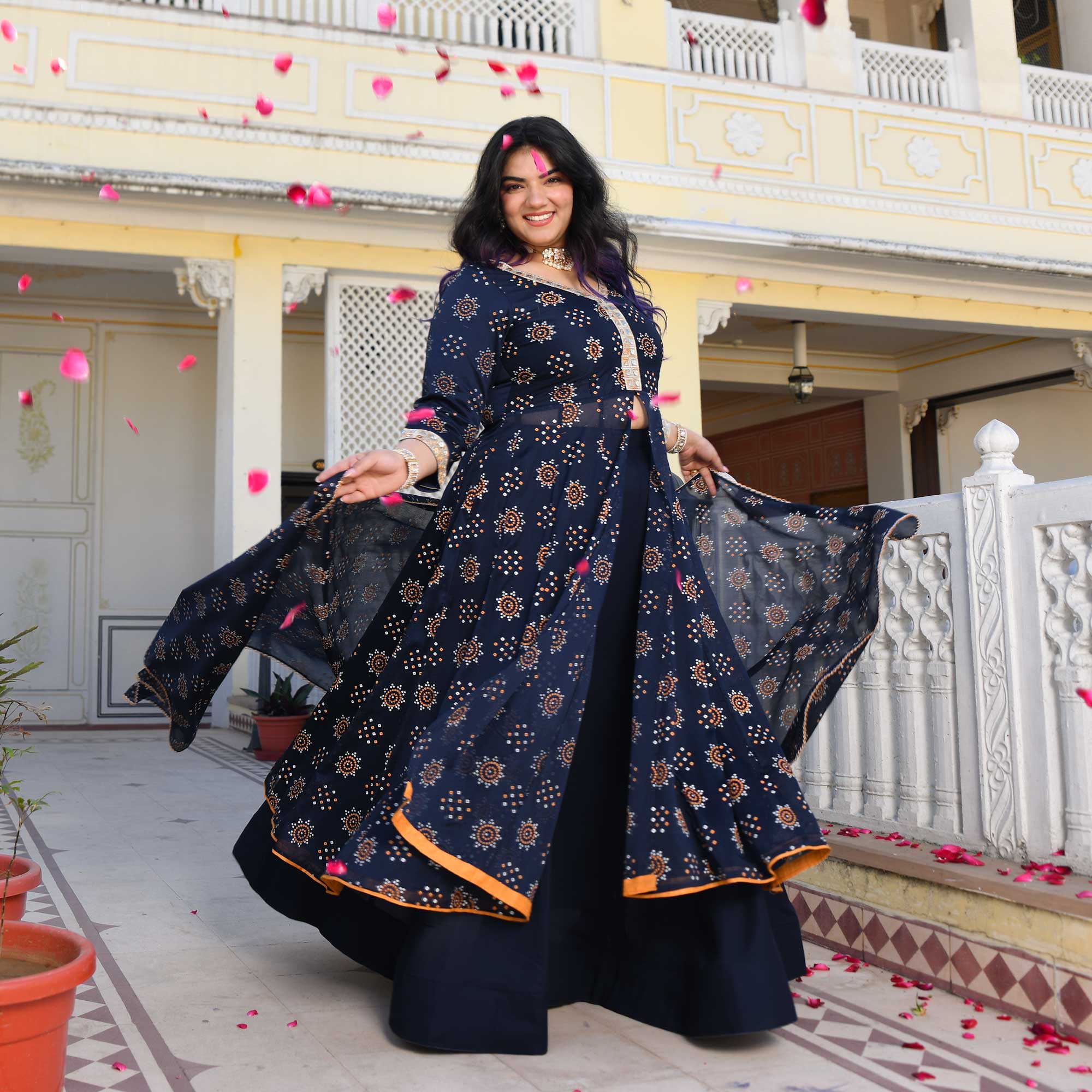 Royal Rhyme Bandhani Crepe Anarkali Lehenga Set