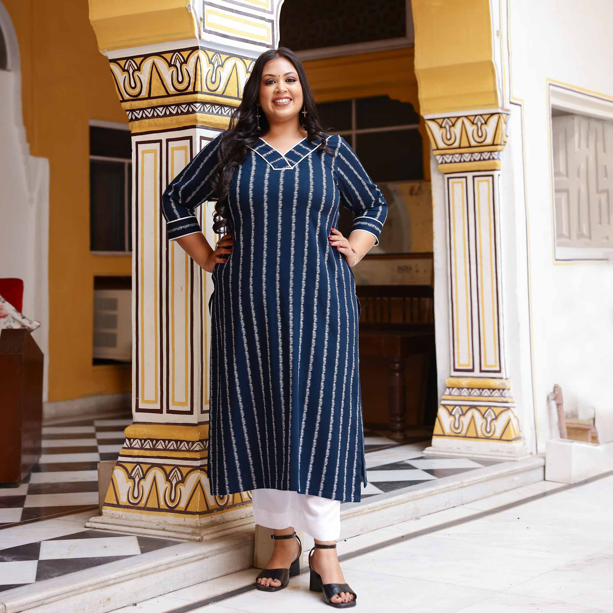 Blissfull Streaks Cotton Lycra Kurta