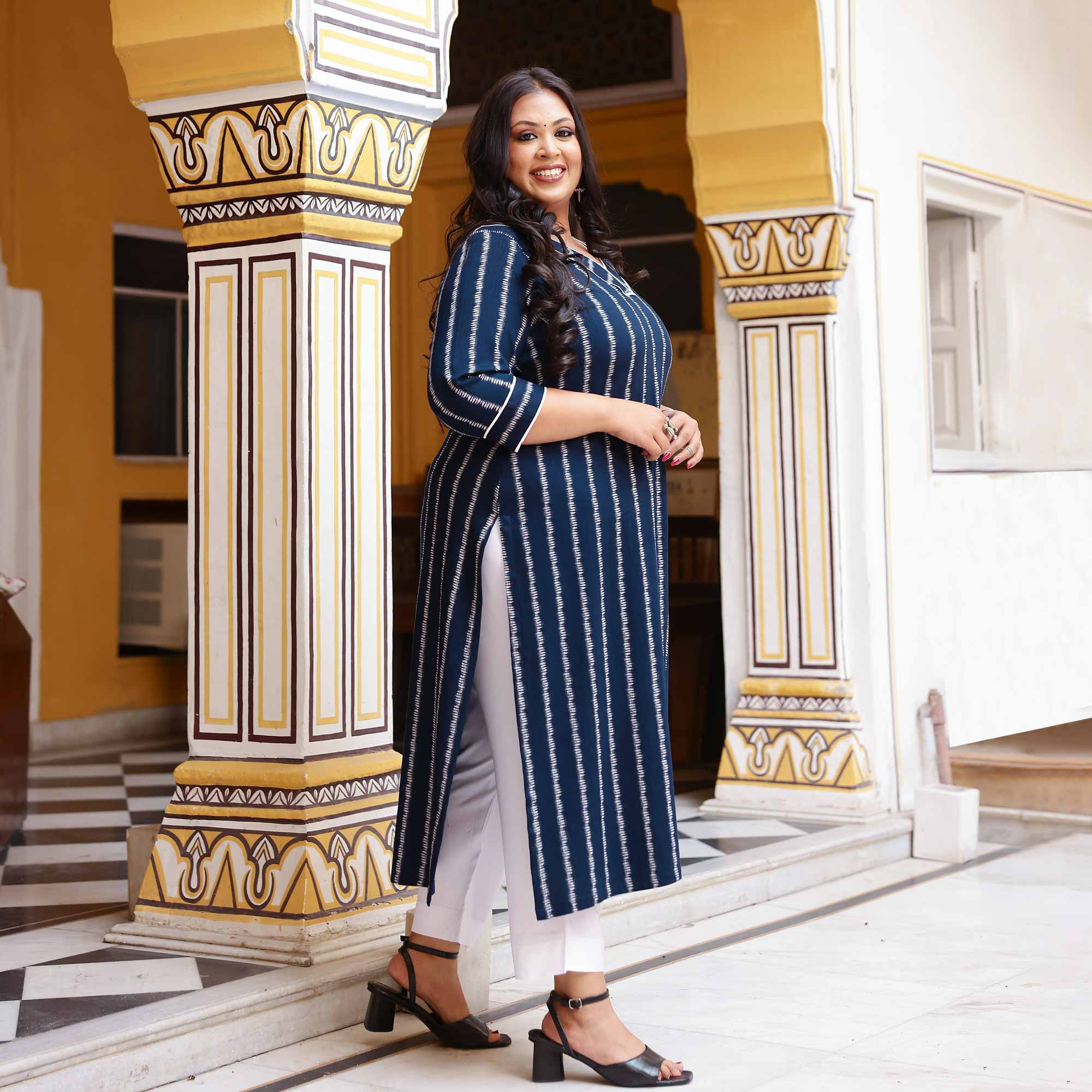 Blissfull Streaks Cotton Lycra Kurta
