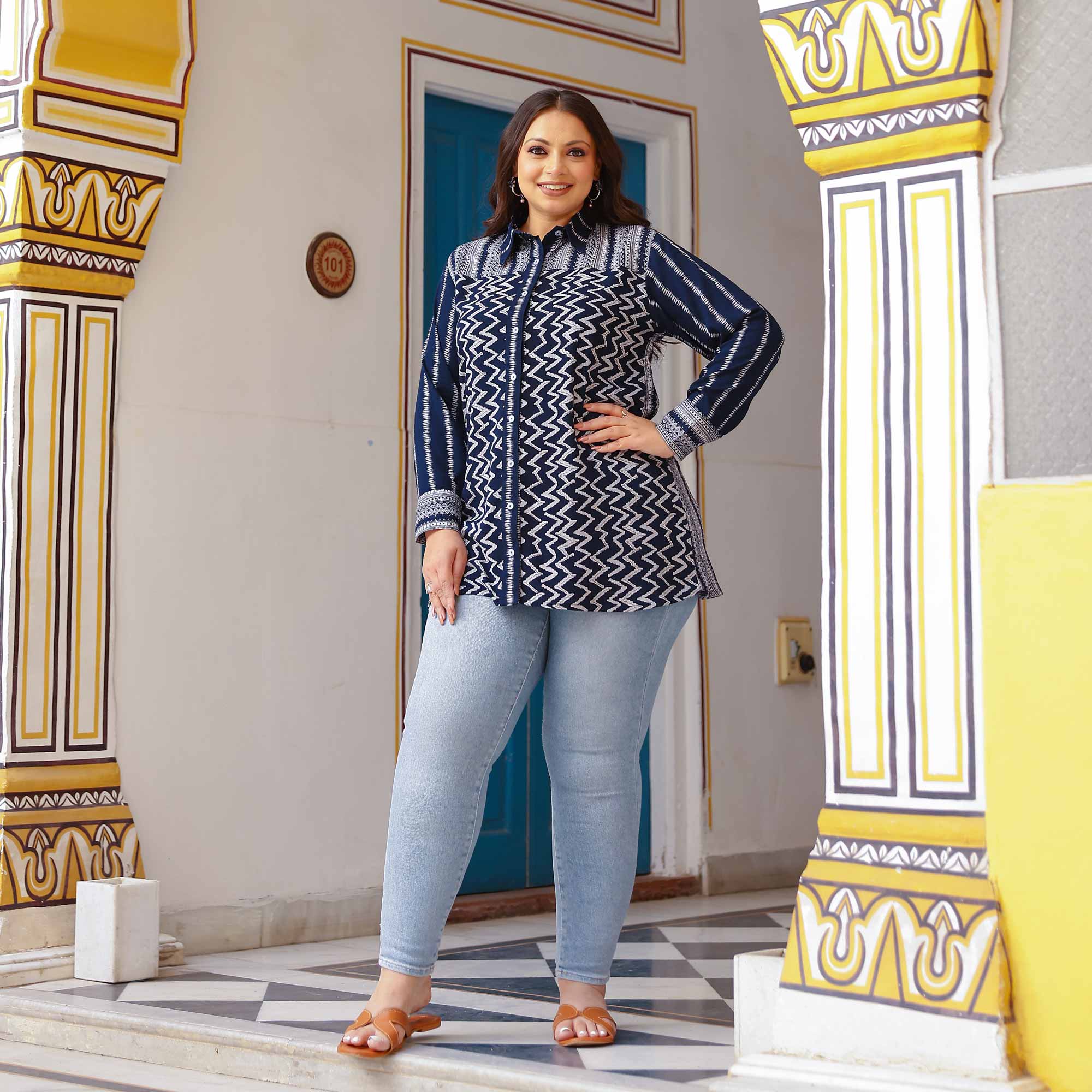 Midnight Blue Ripple Cotton Lycra Shirt