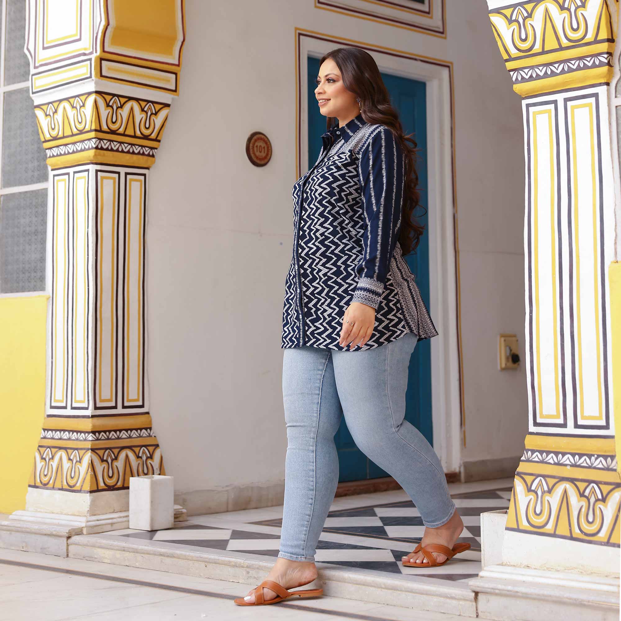 Midnight Blue Ripple Cotton Lycra Shirt