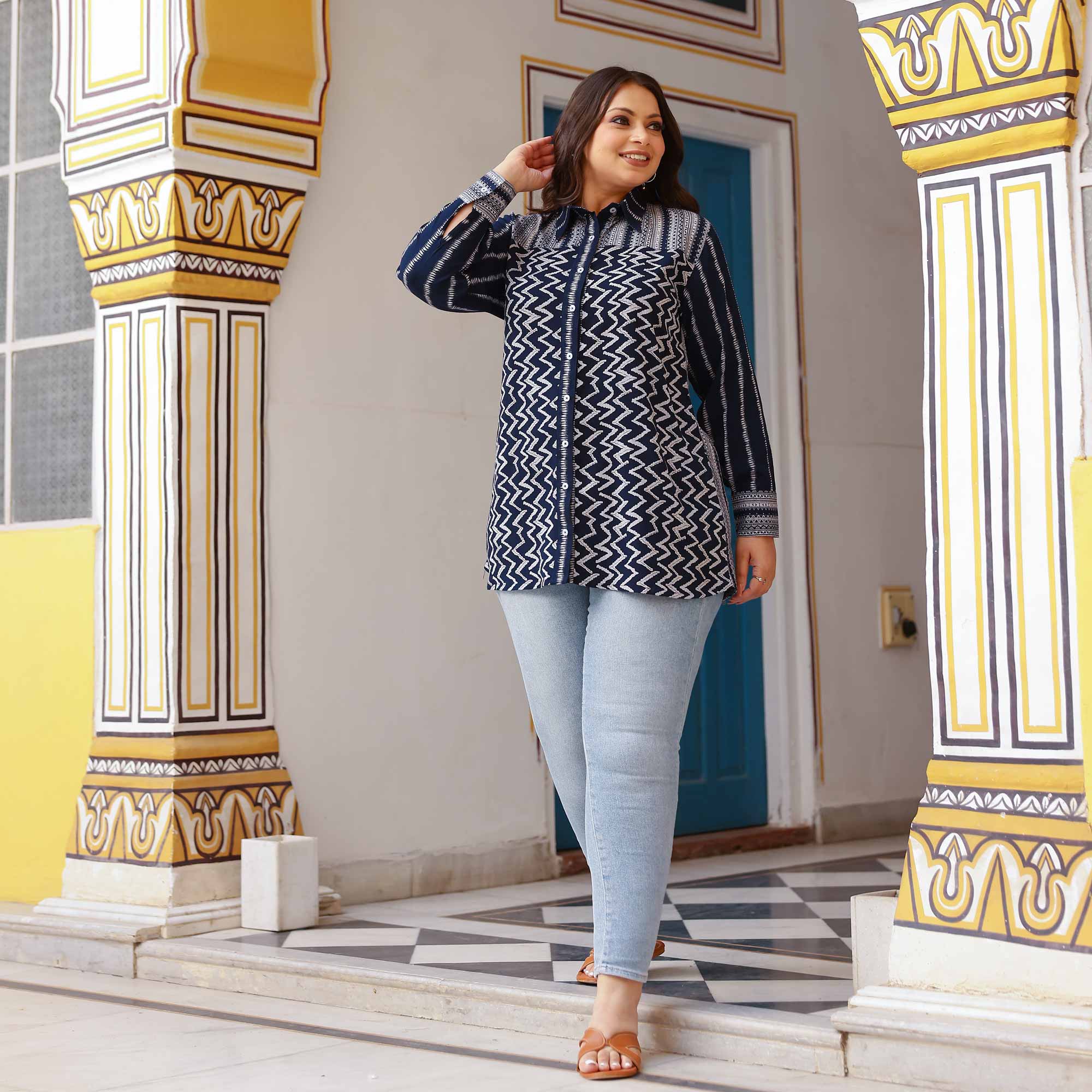 Midnight Blue Ripple Cotton Lycra Shirt