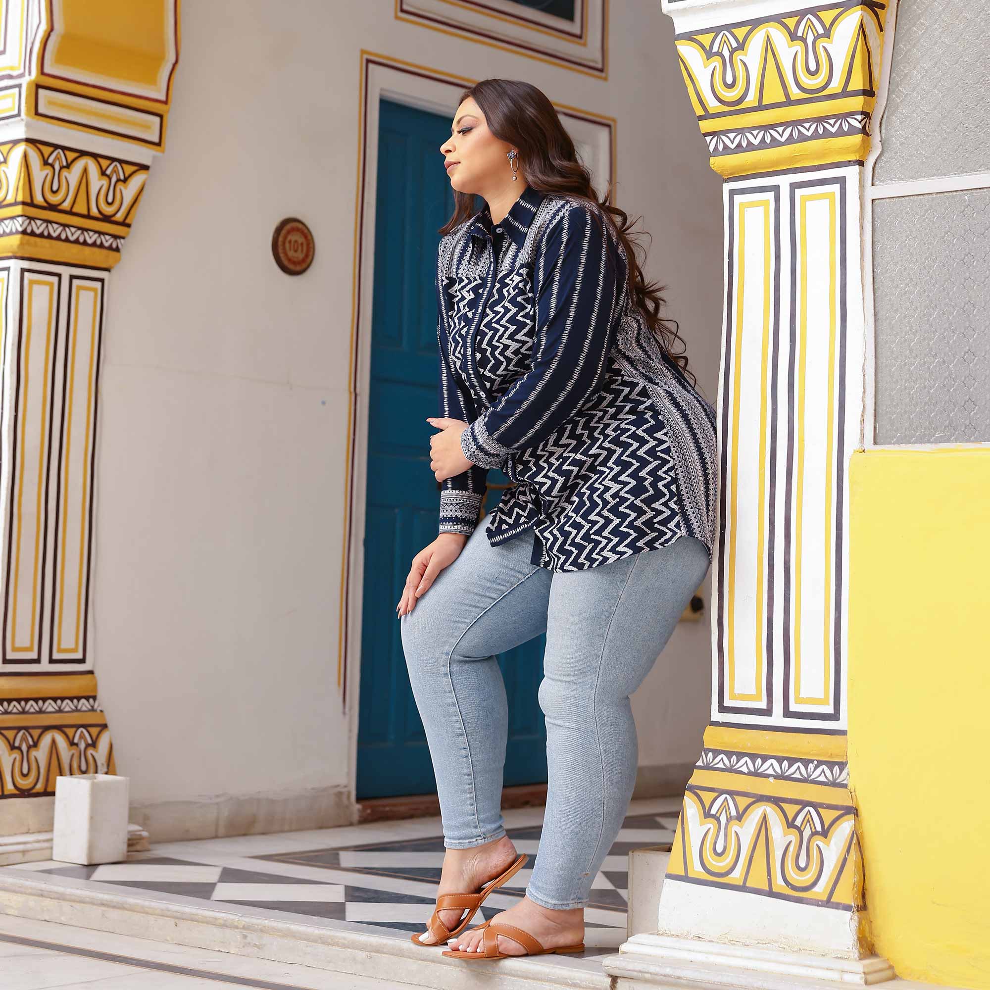 Midnight Blue Ripple Cotton Lycra Shirt