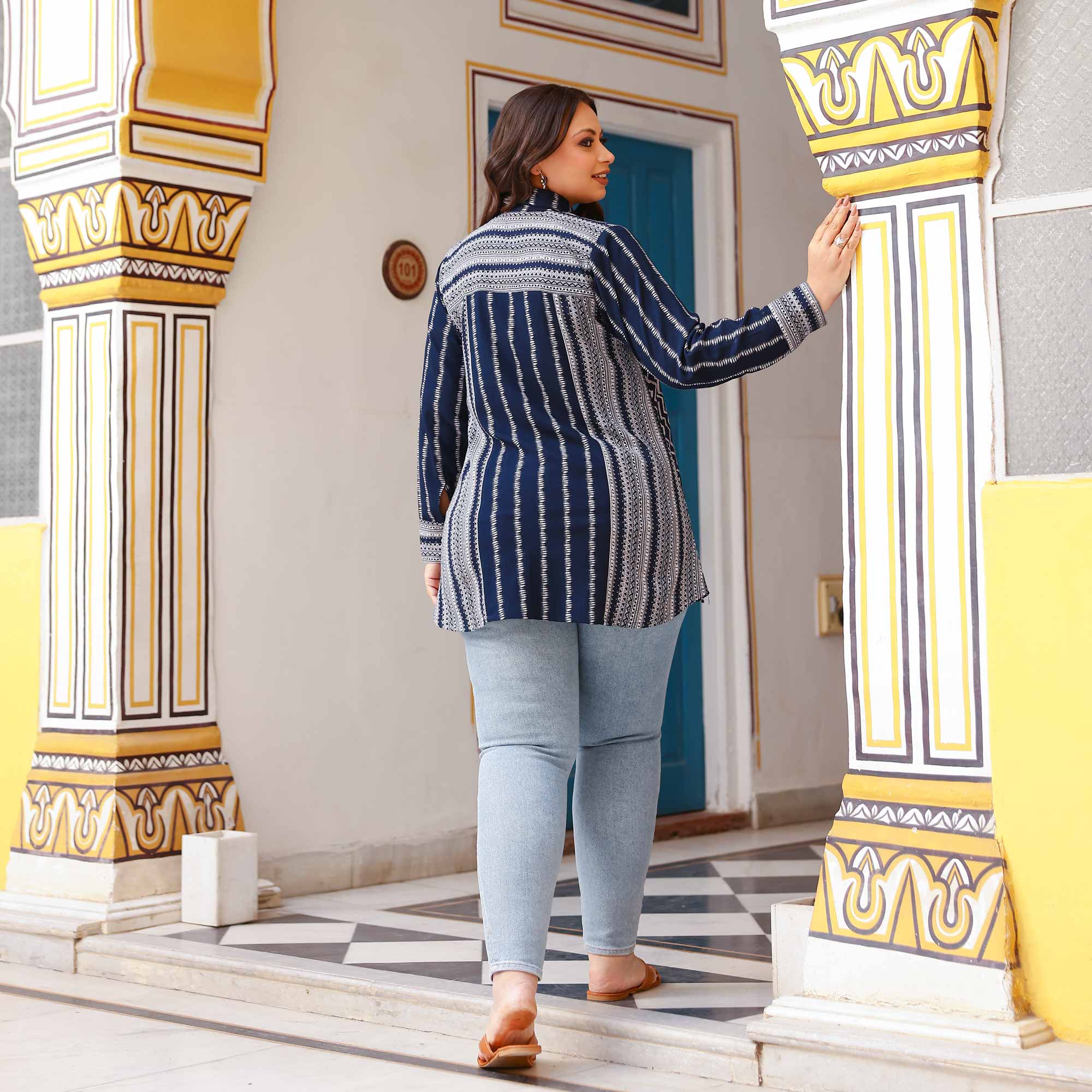 Midnight Blue Ripple Cotton Lycra Shirt