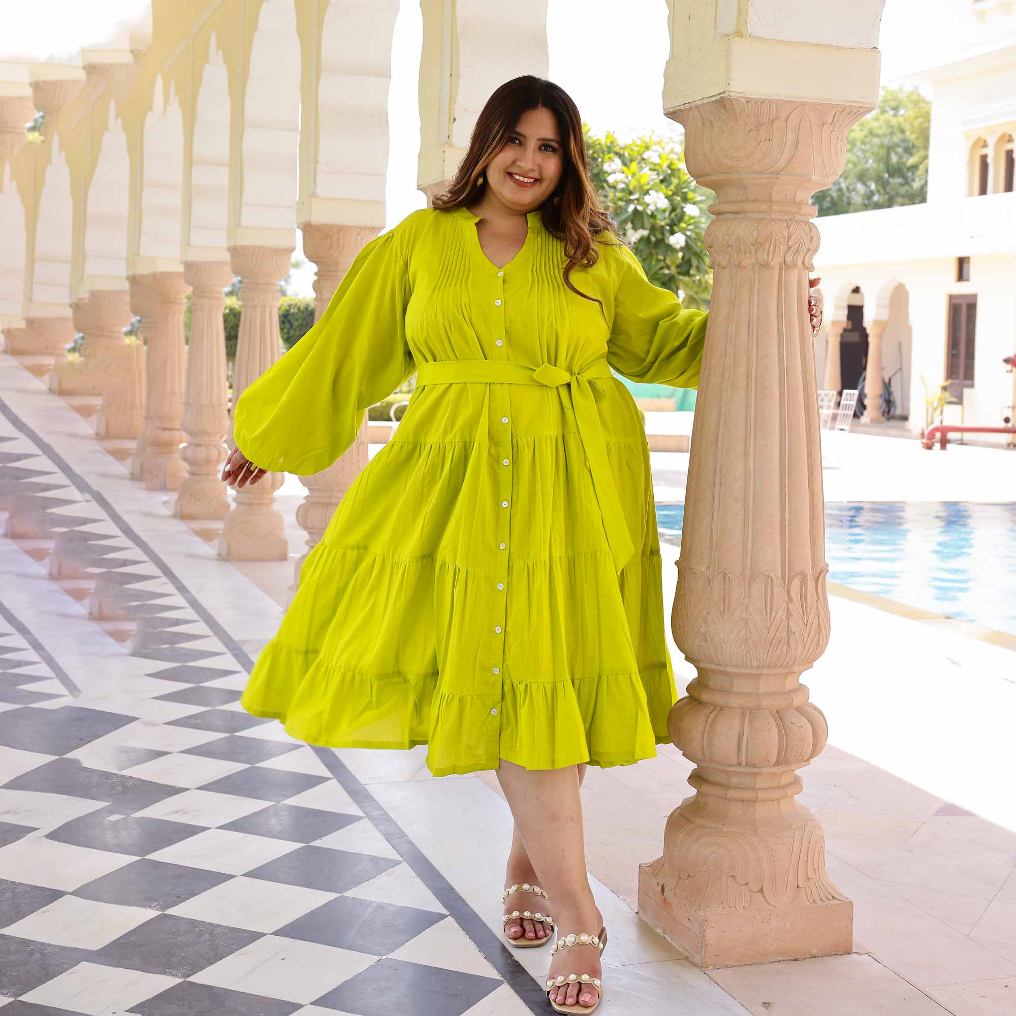 Buy Lime Pop Cotton Dress Meera Plus Size - Main Image