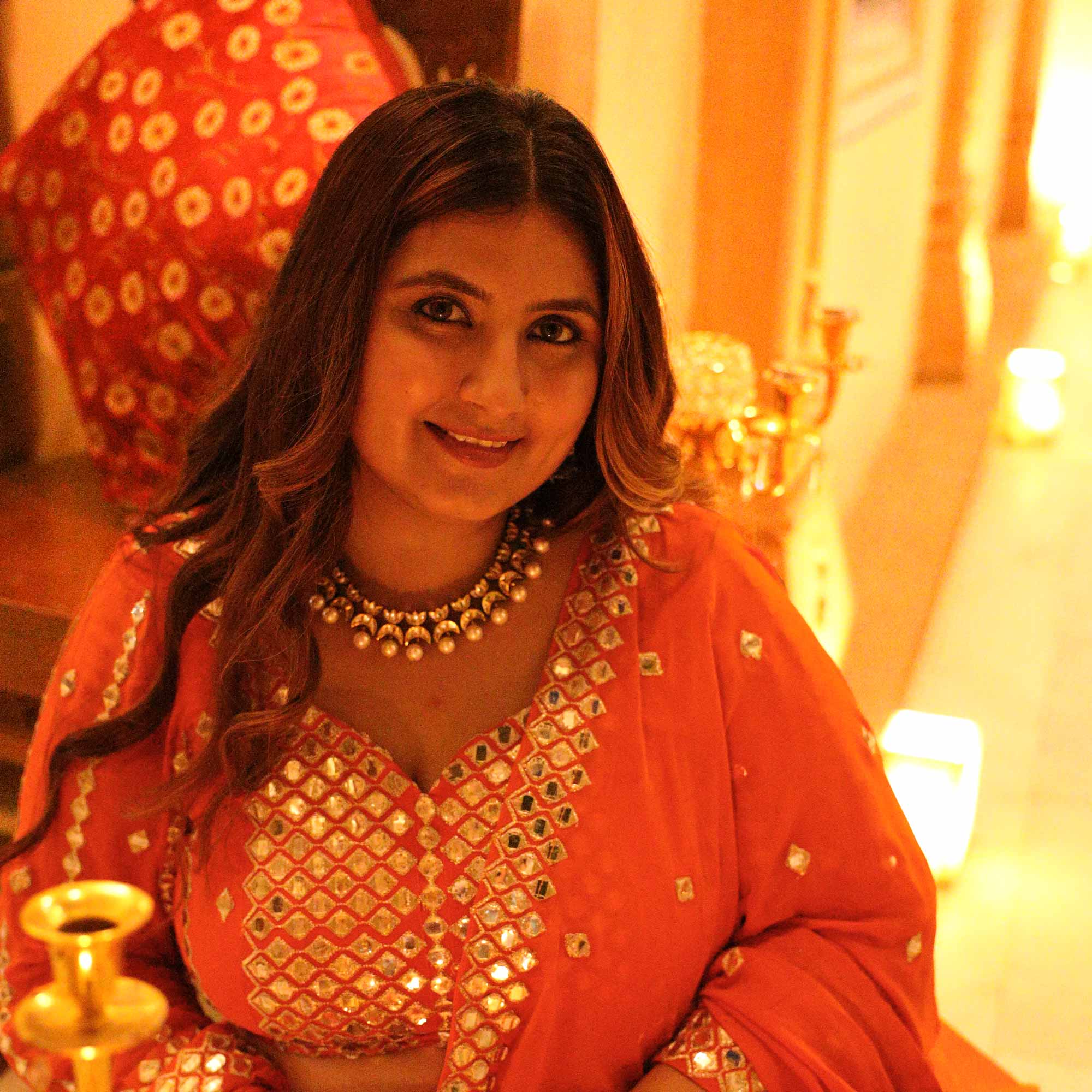 Spiced Mandarine-Orange Mirror Embroidered Pure Georgette Lehenga Set