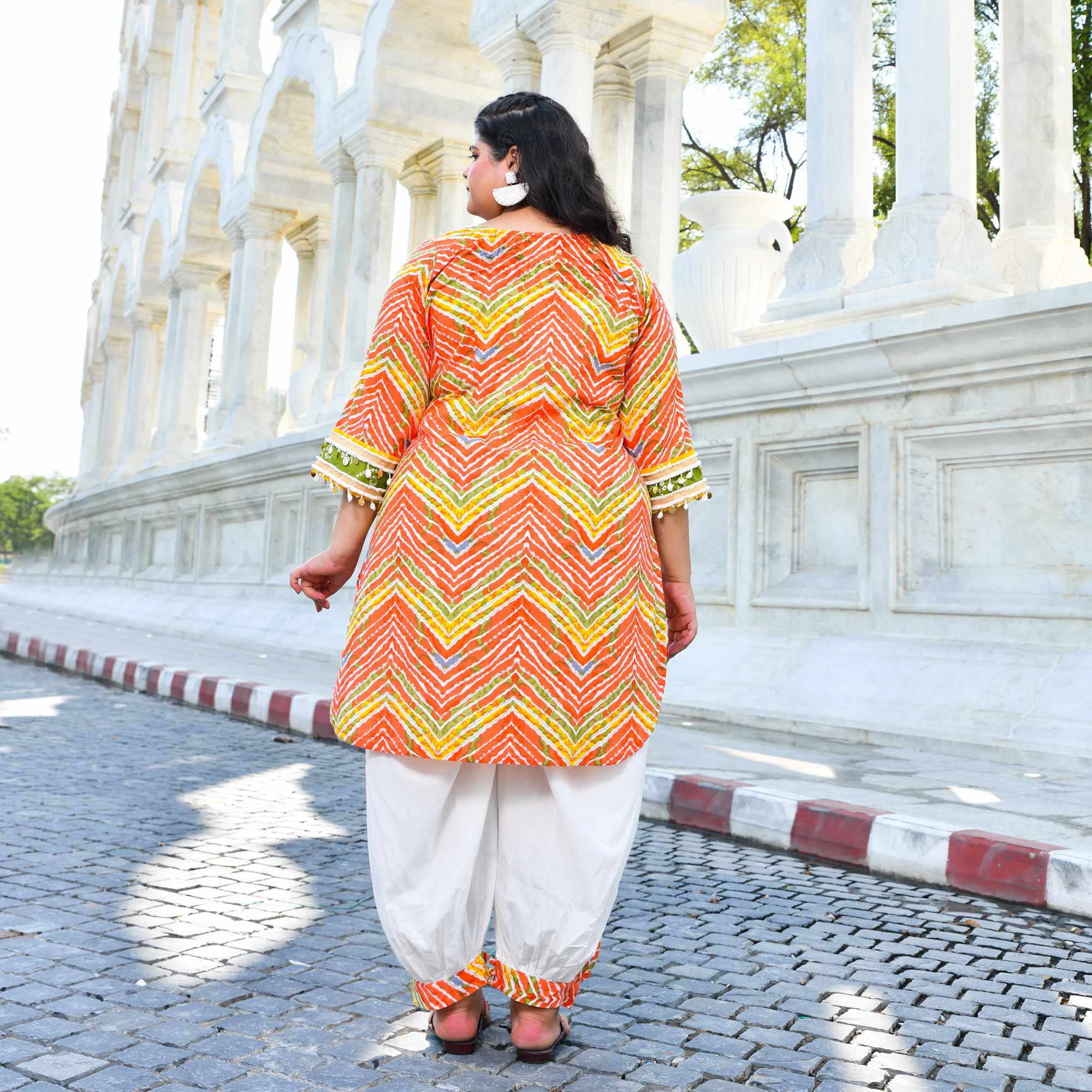 Tangy Splash- Orange Leheriya Cotton Bohemian Set