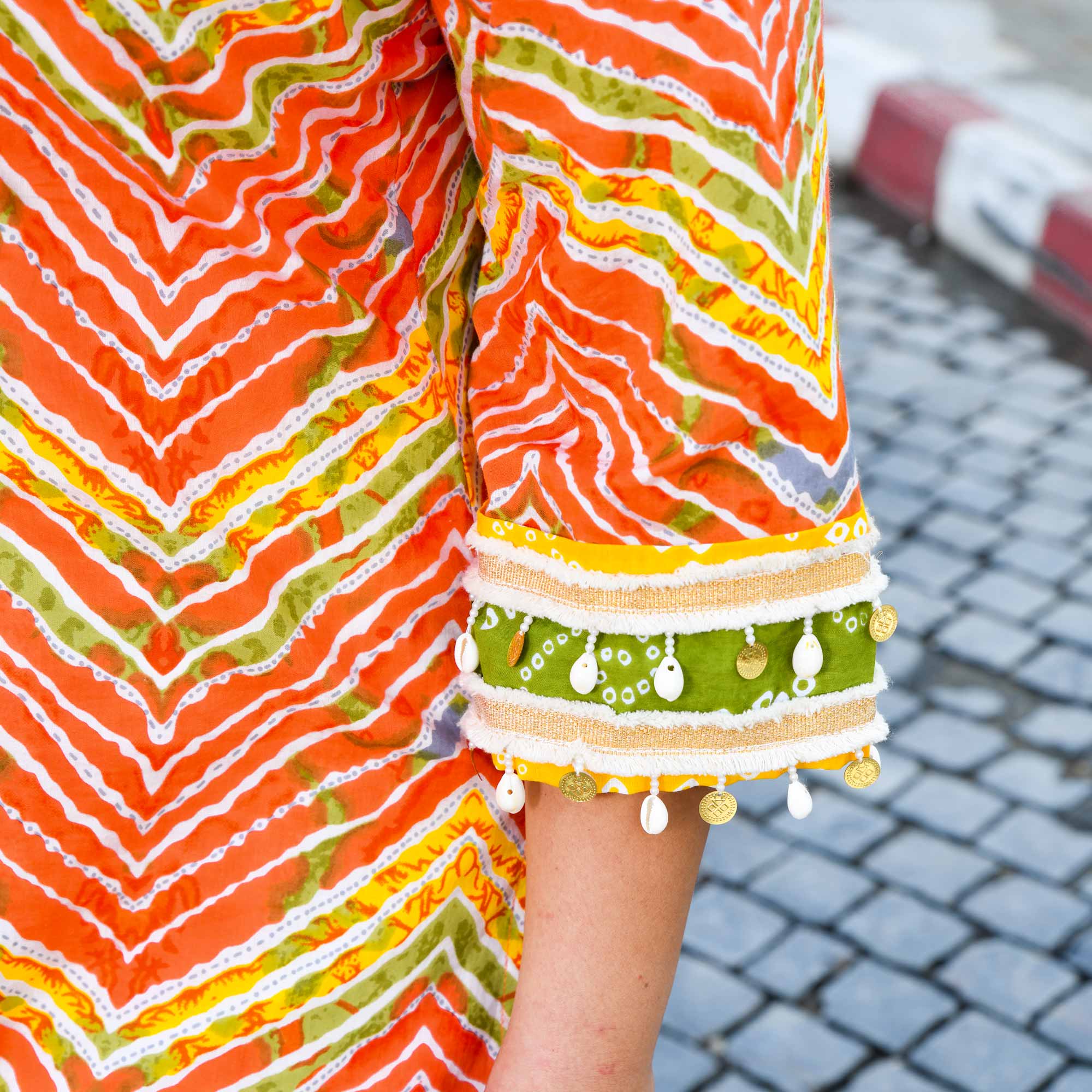 Tangy Splash- Orange Leheriya Cotton Bohemian Set