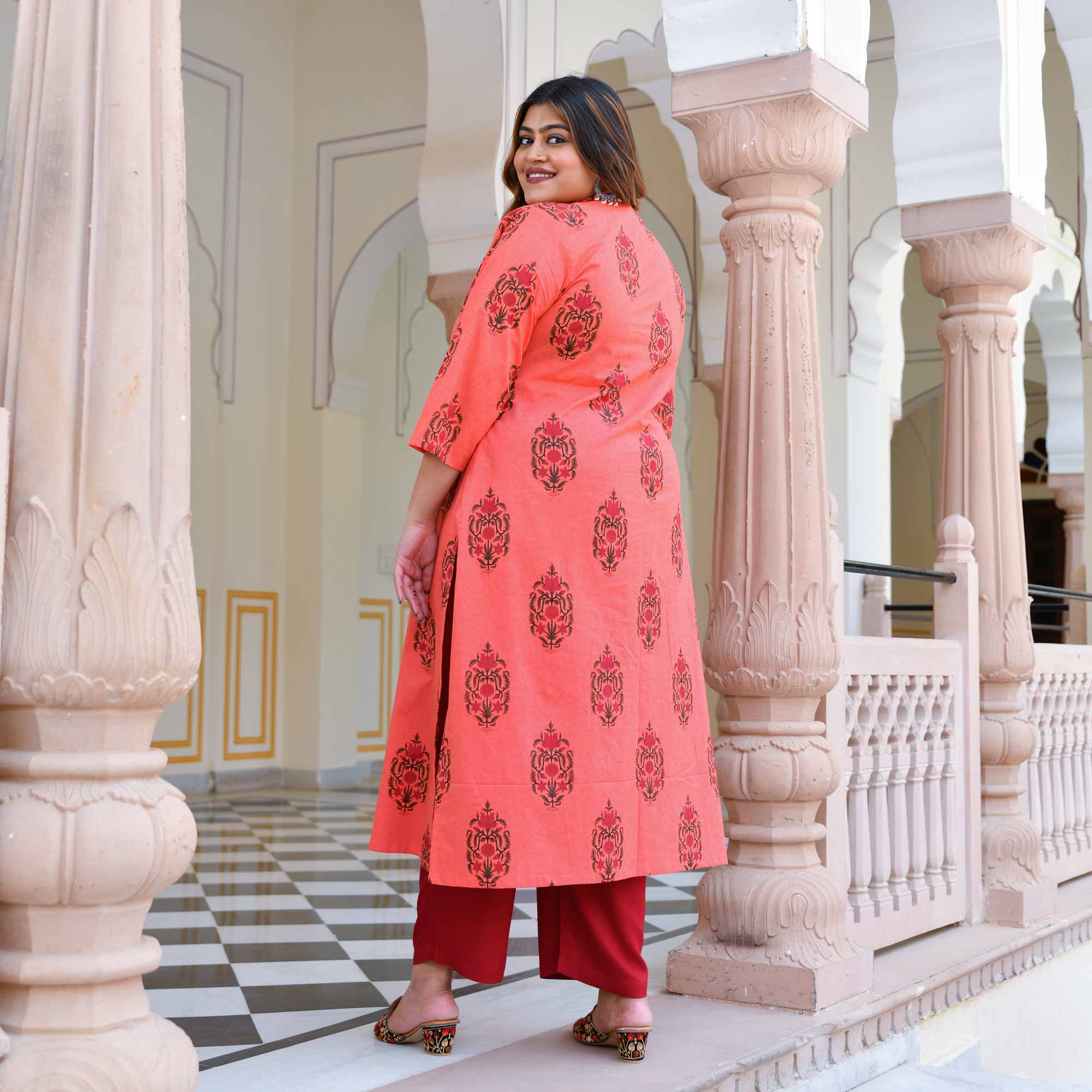 Sunset Hues- Peach Cotton Kurta