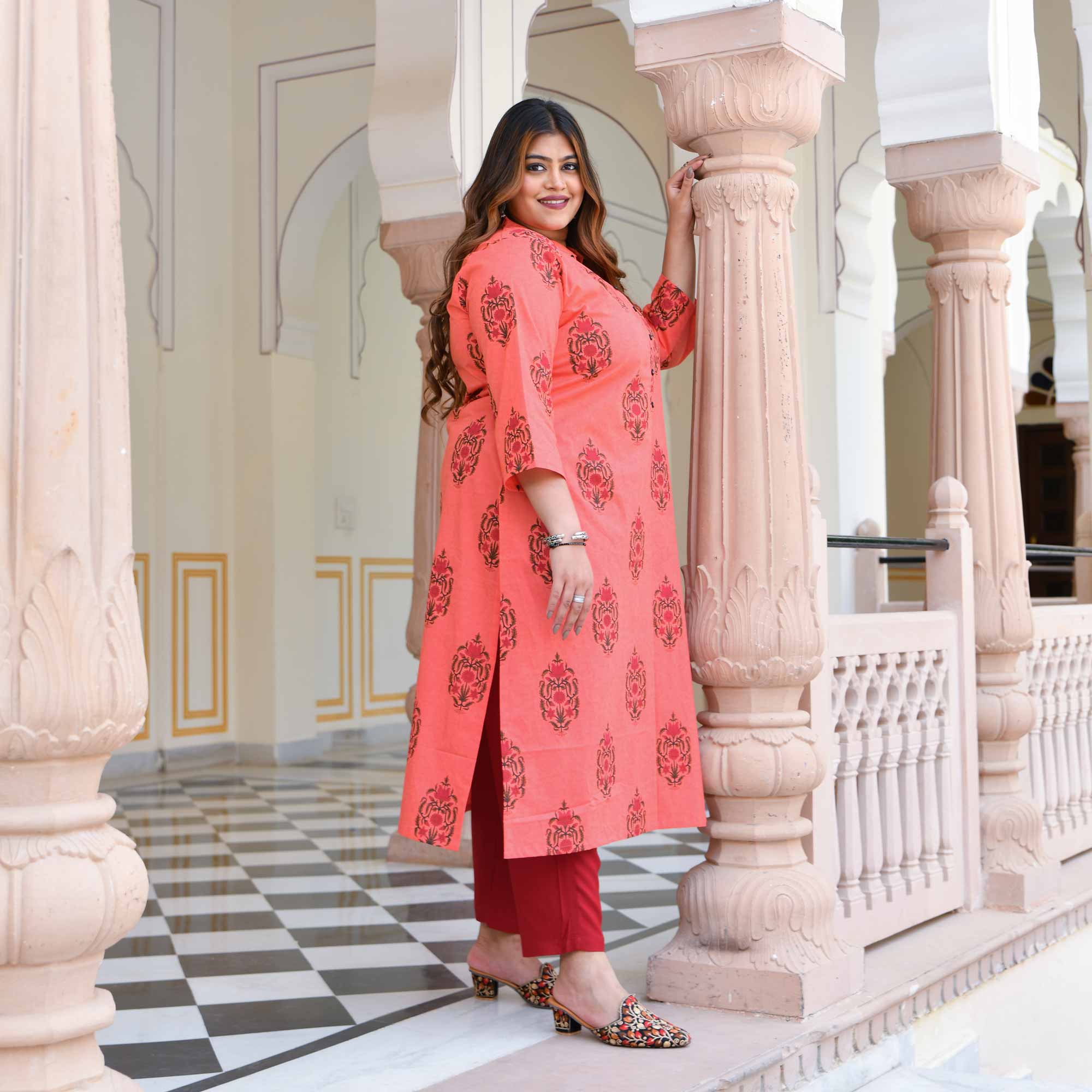 Sunset Hues- Peach Cotton Kurta