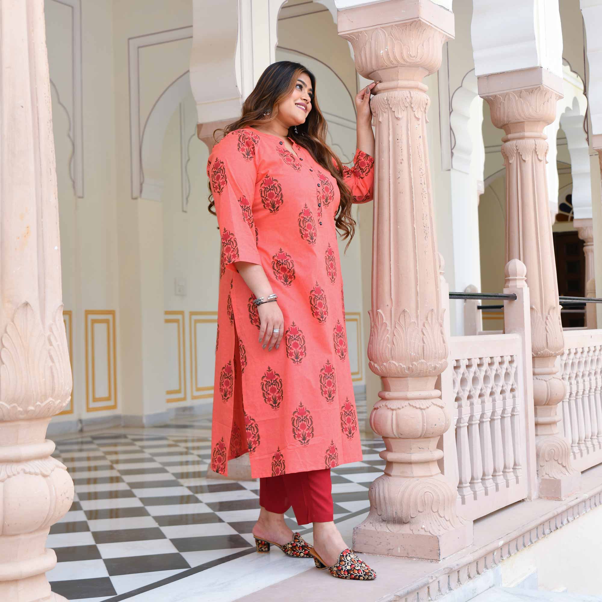 Sunset Hues- Peach Cotton Kurta