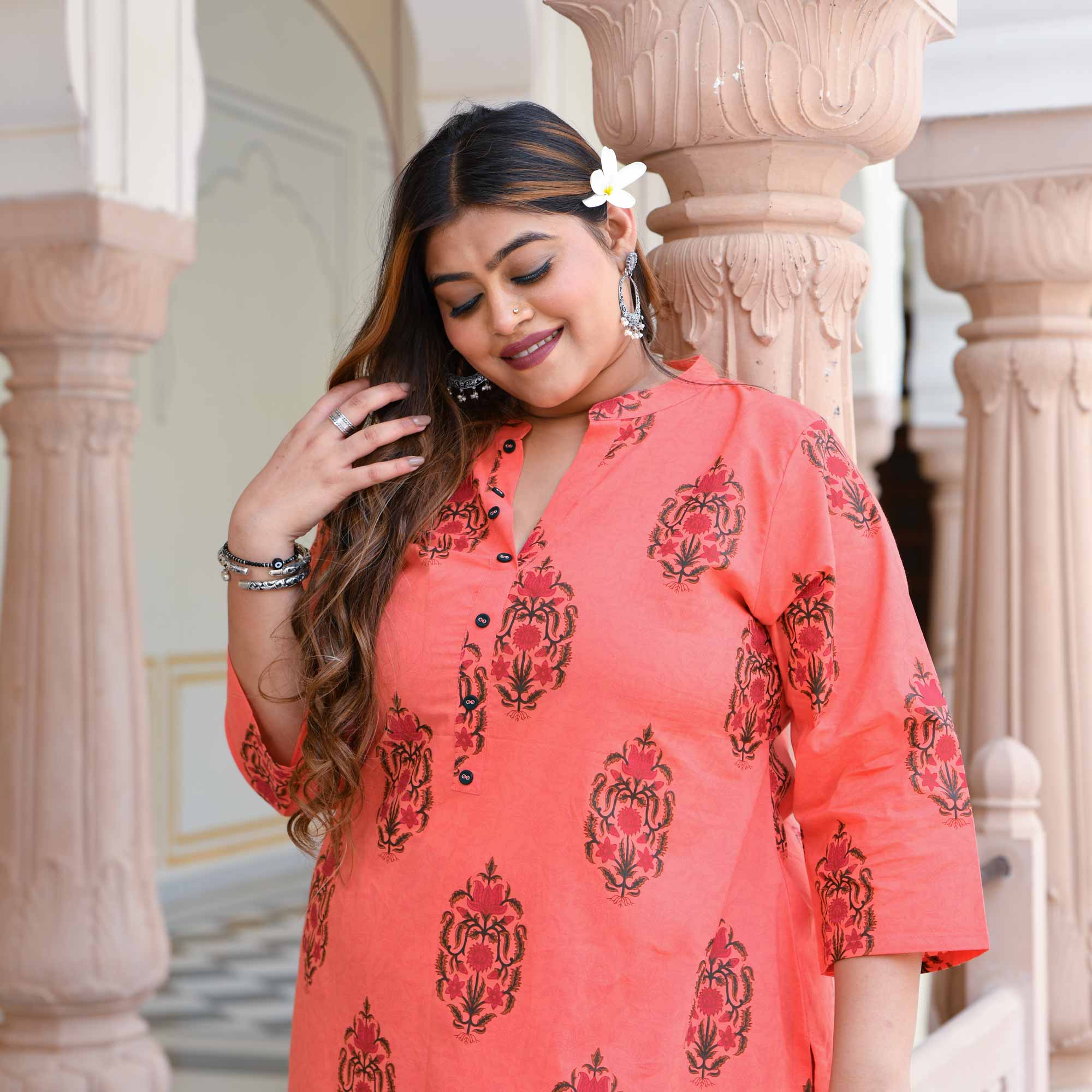 Sunset Hues- Peach Cotton Kurta