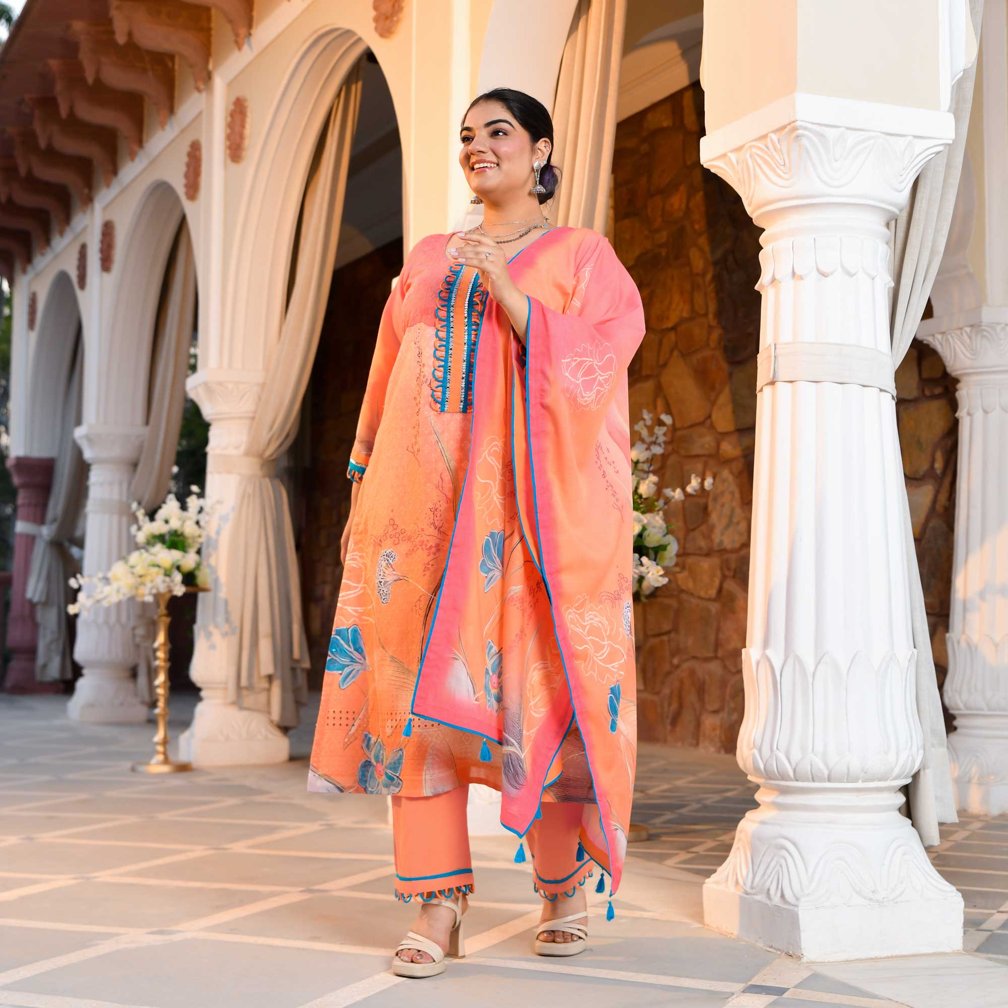 Sundown Fusion Floral Schiffli Embroidered Suit Set