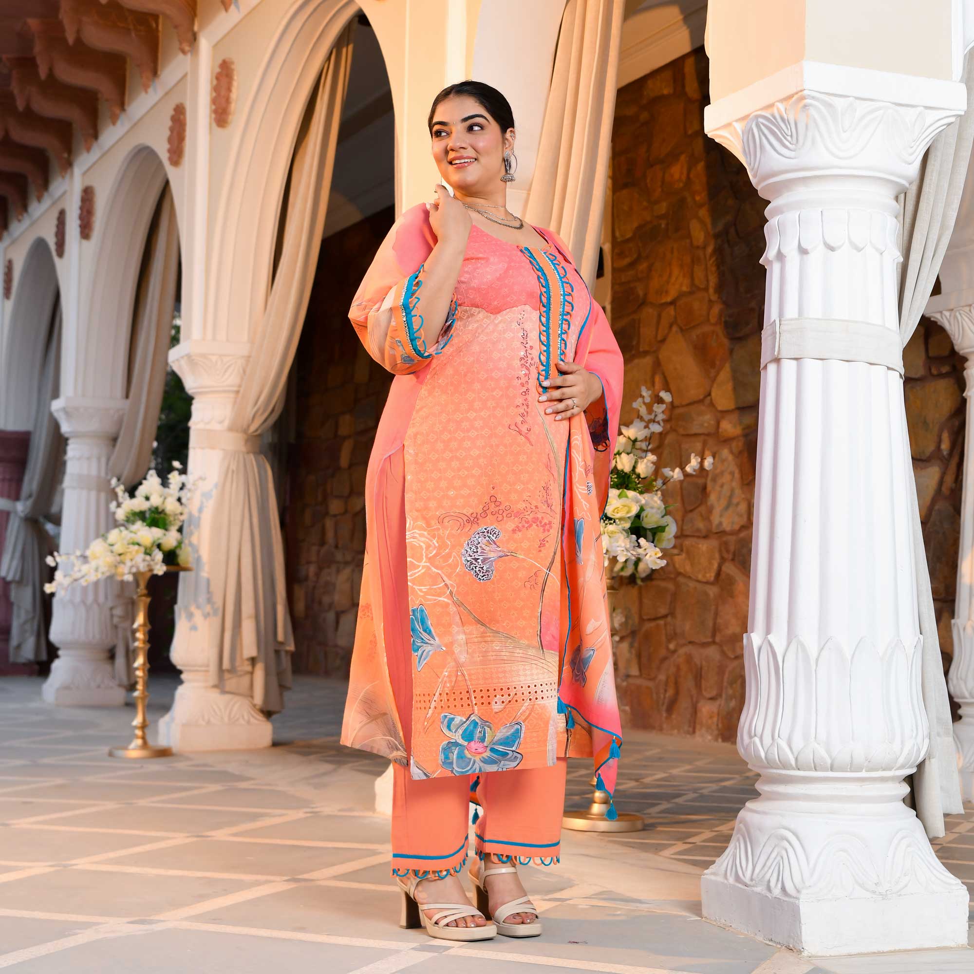 Sundown Fusion Floral Schiffli Embroidered Suit Set