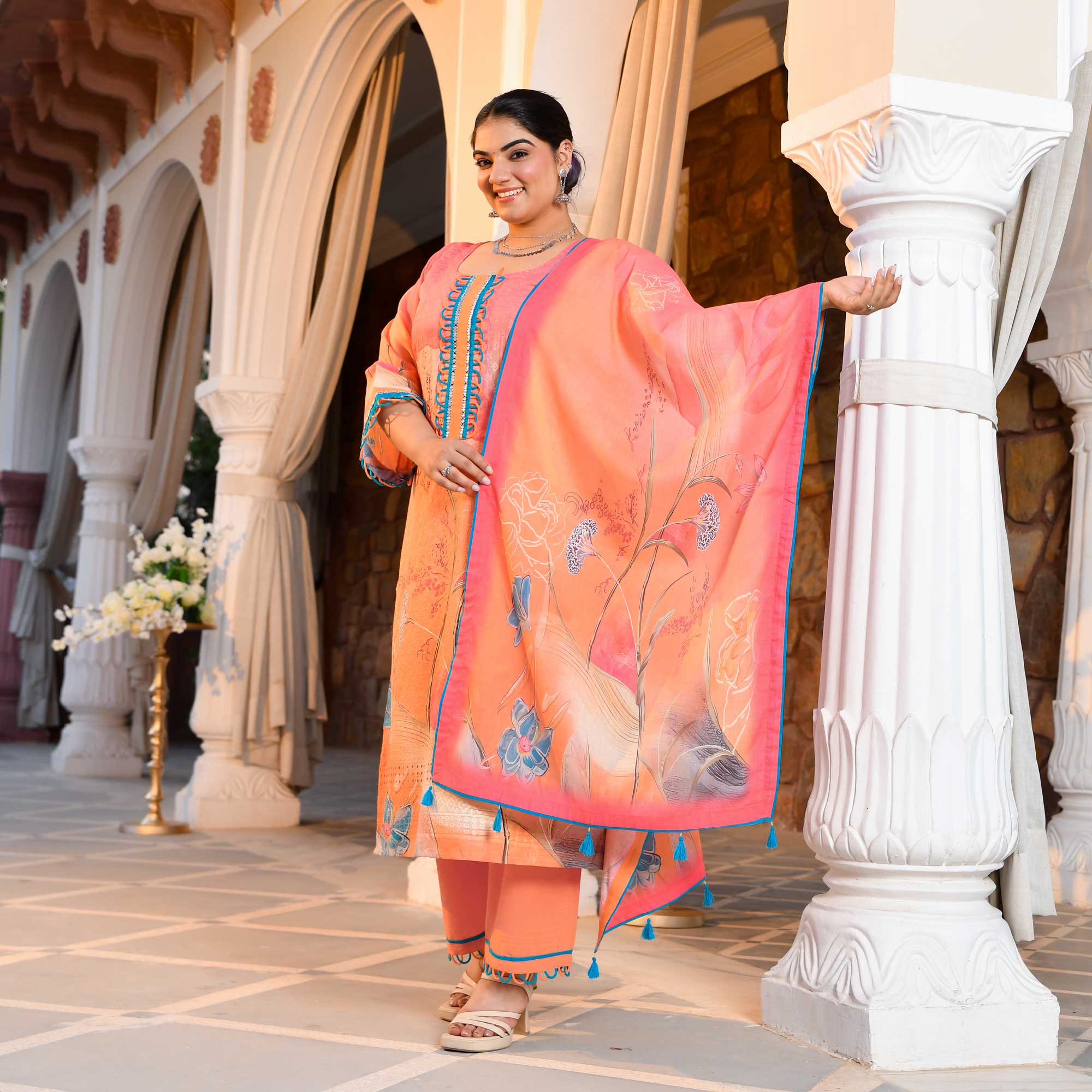 Sundown Fusion Floral Schiffli Embroidered Suit Set