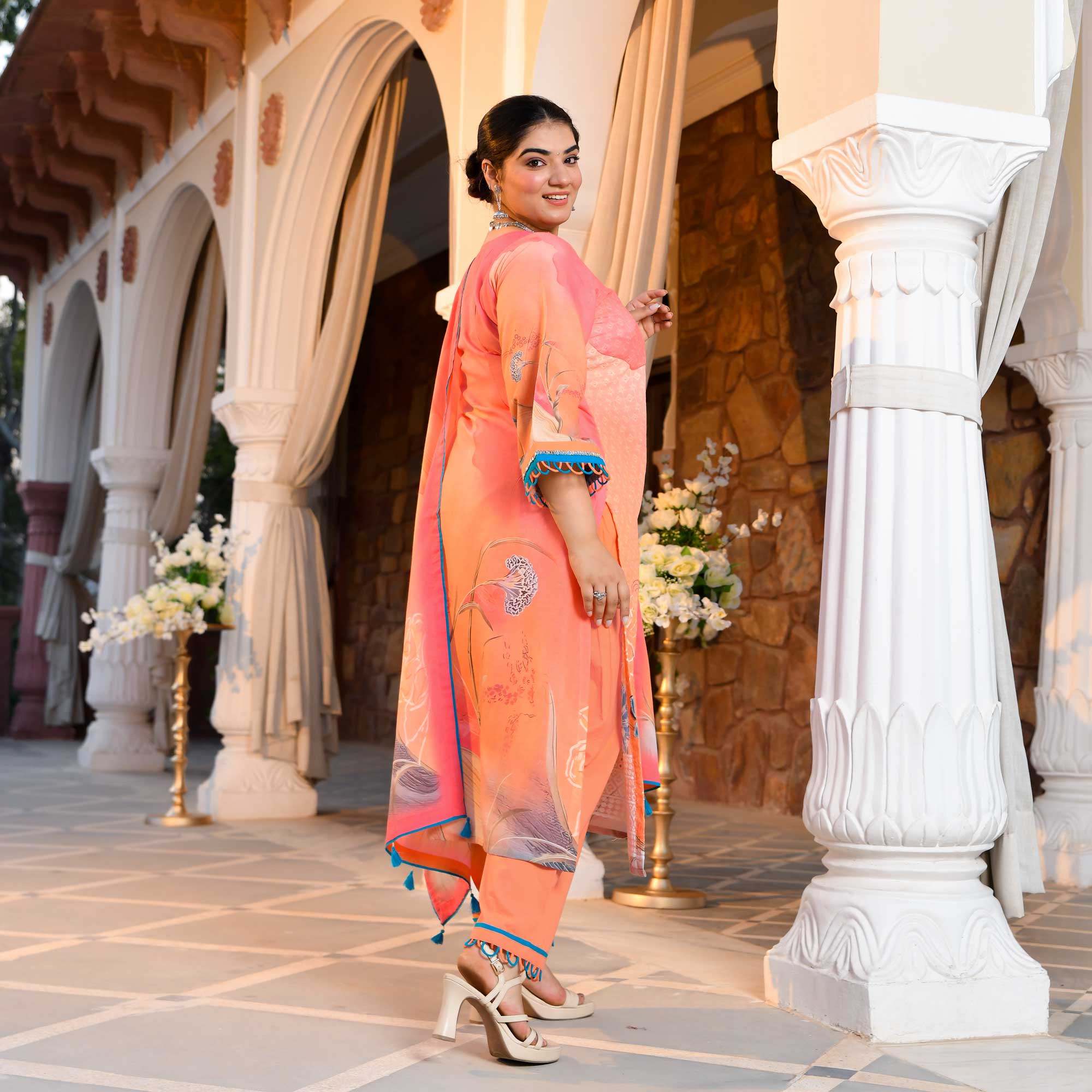 Sundown Fusion Floral Schiffli Embroidered Suit Set