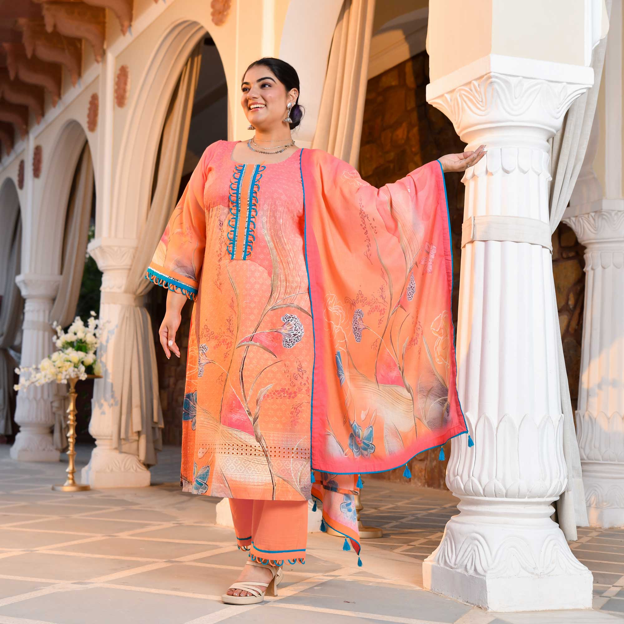 Sundown Fusion Floral Schiffli Embroidered Suit Set